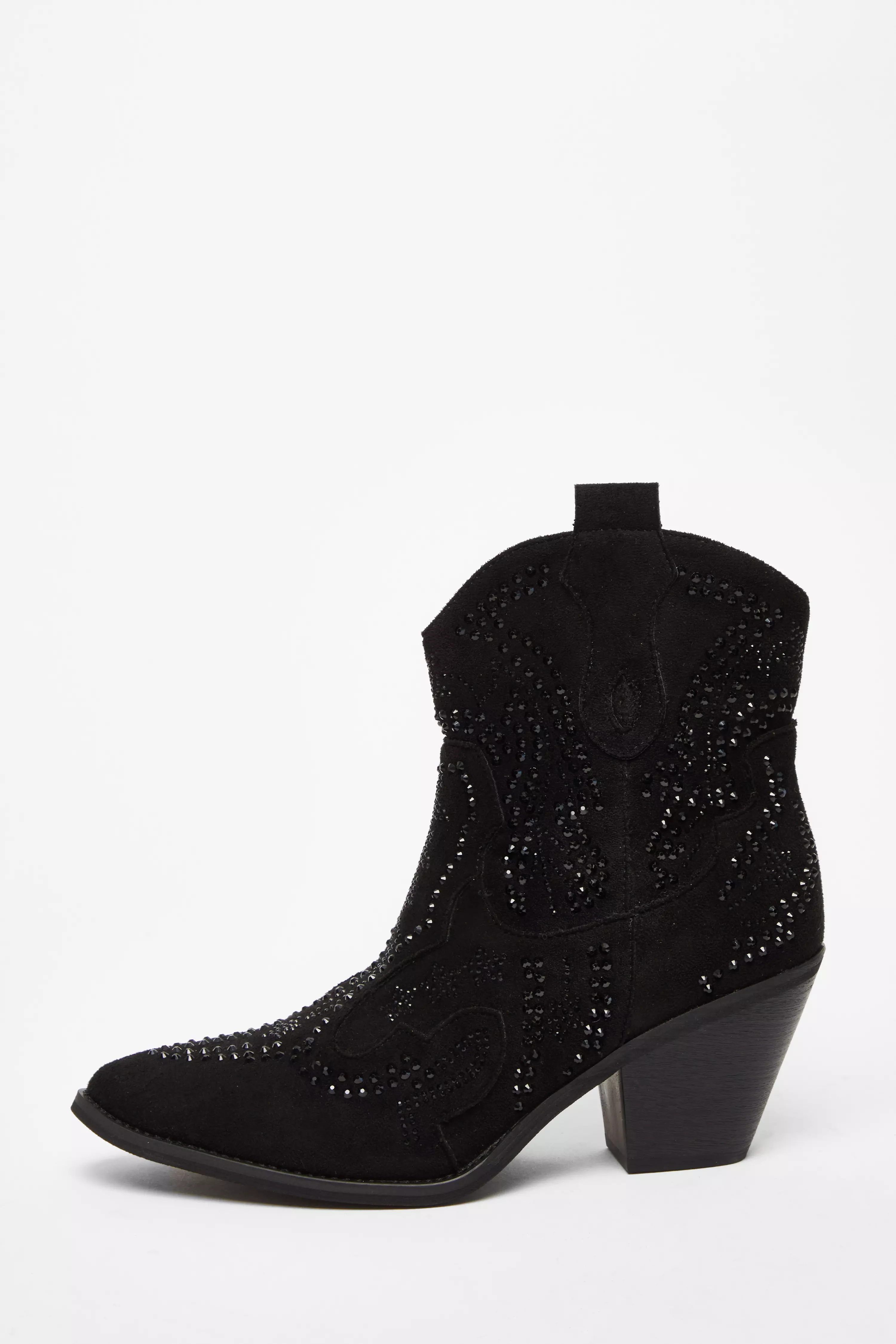 Black Diamante Western Ankle Boots