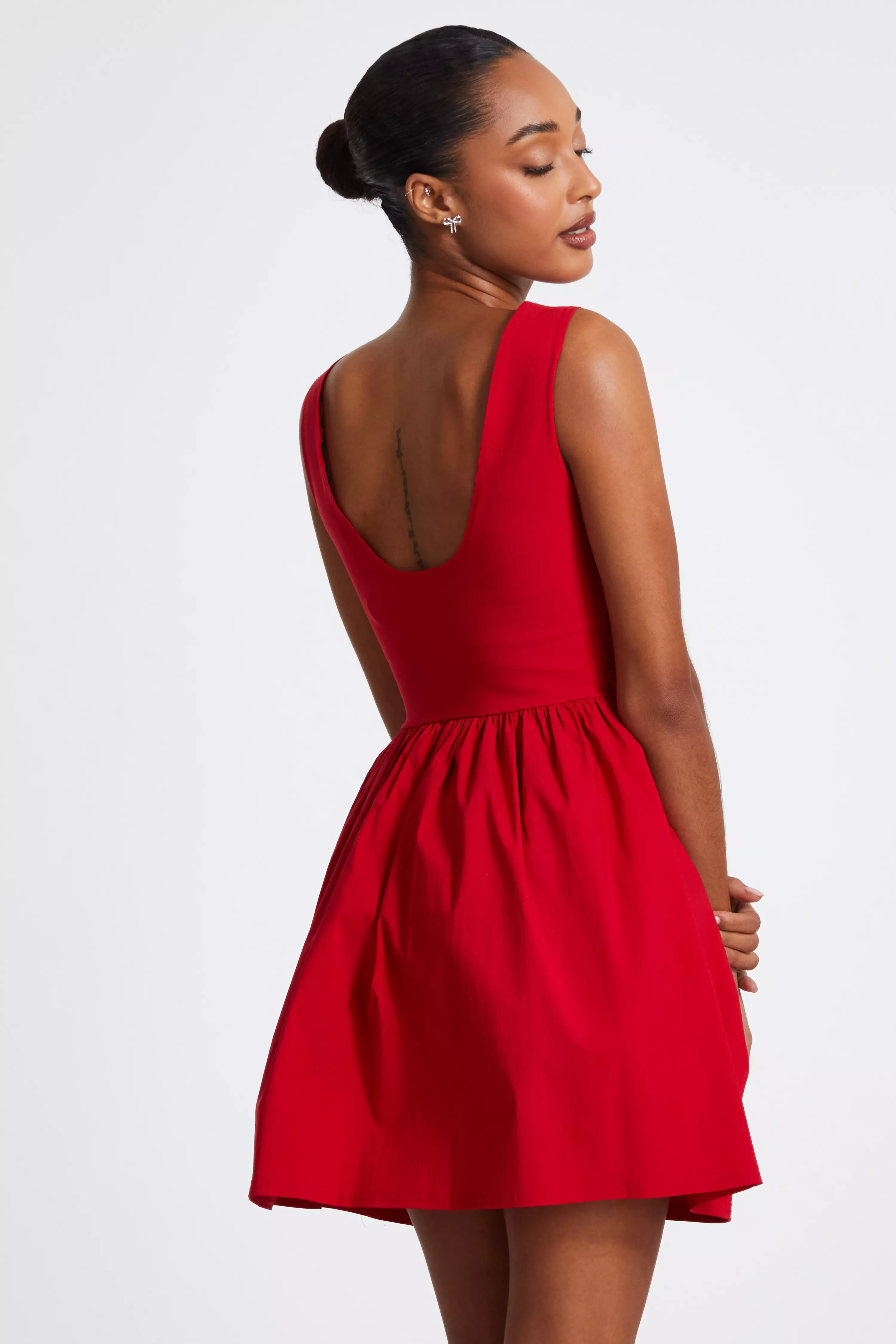 Red Scoop Back Skater Dress