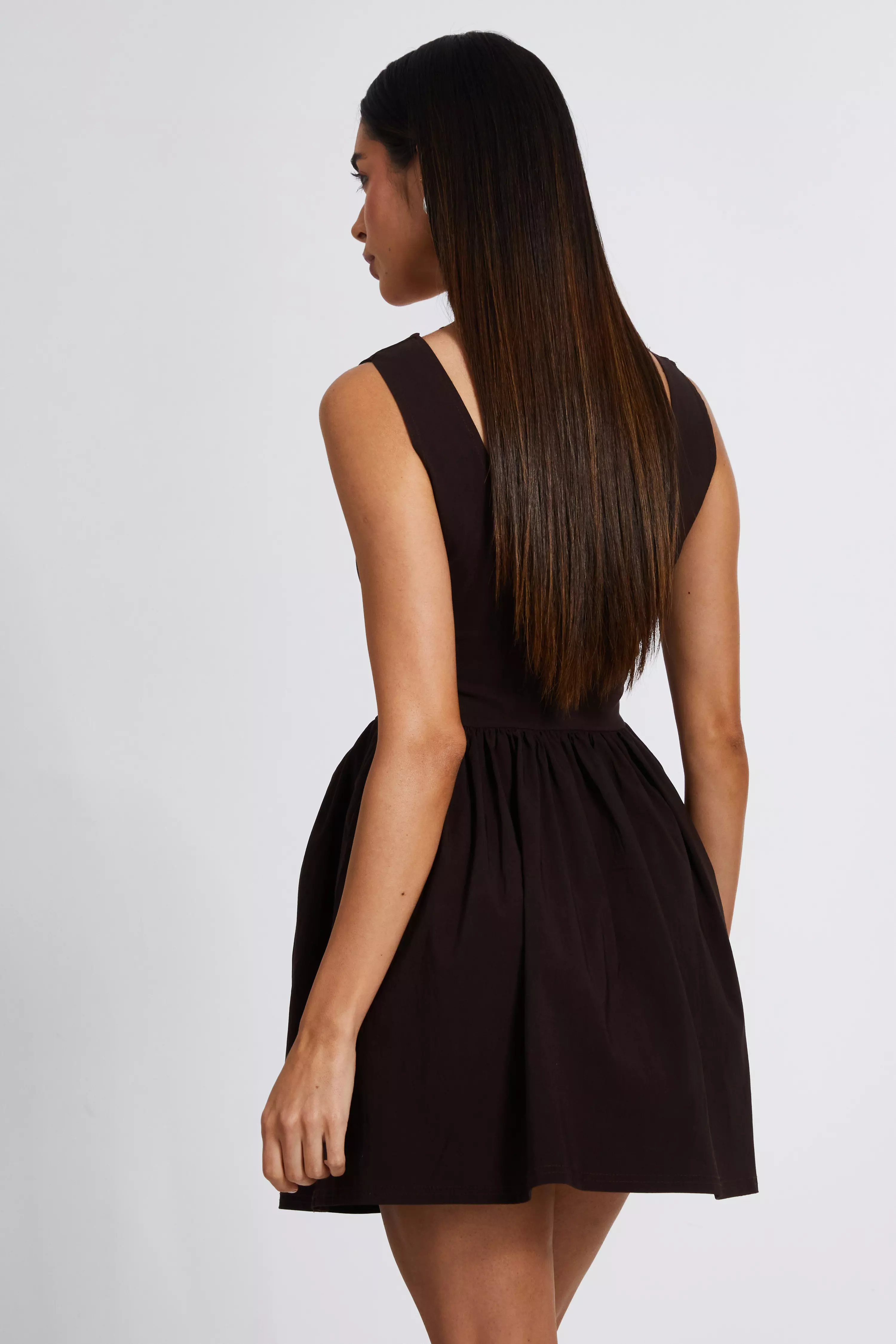 Brown Scoop Back Skater Dress