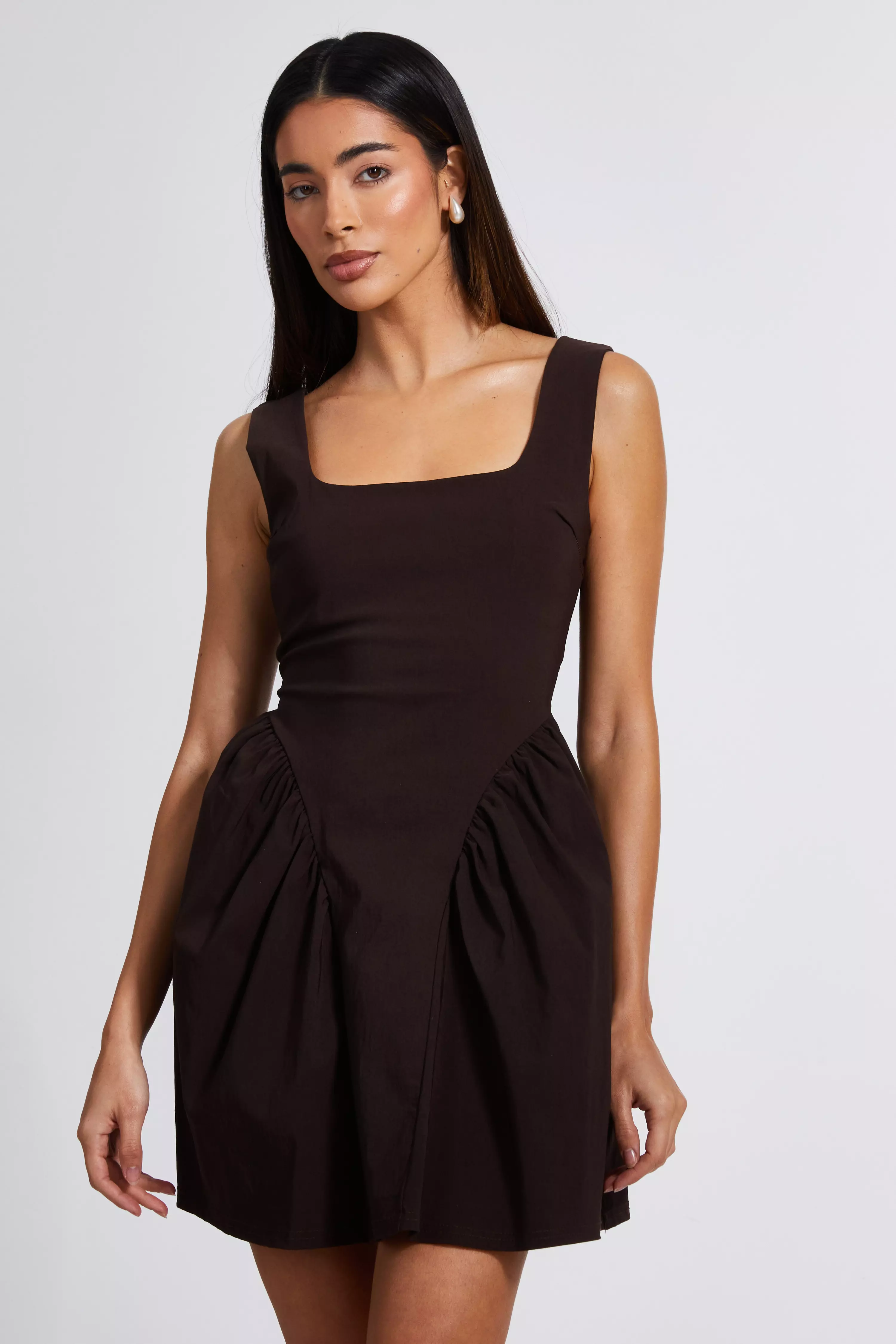 Brown Scoop Back Skater Dress