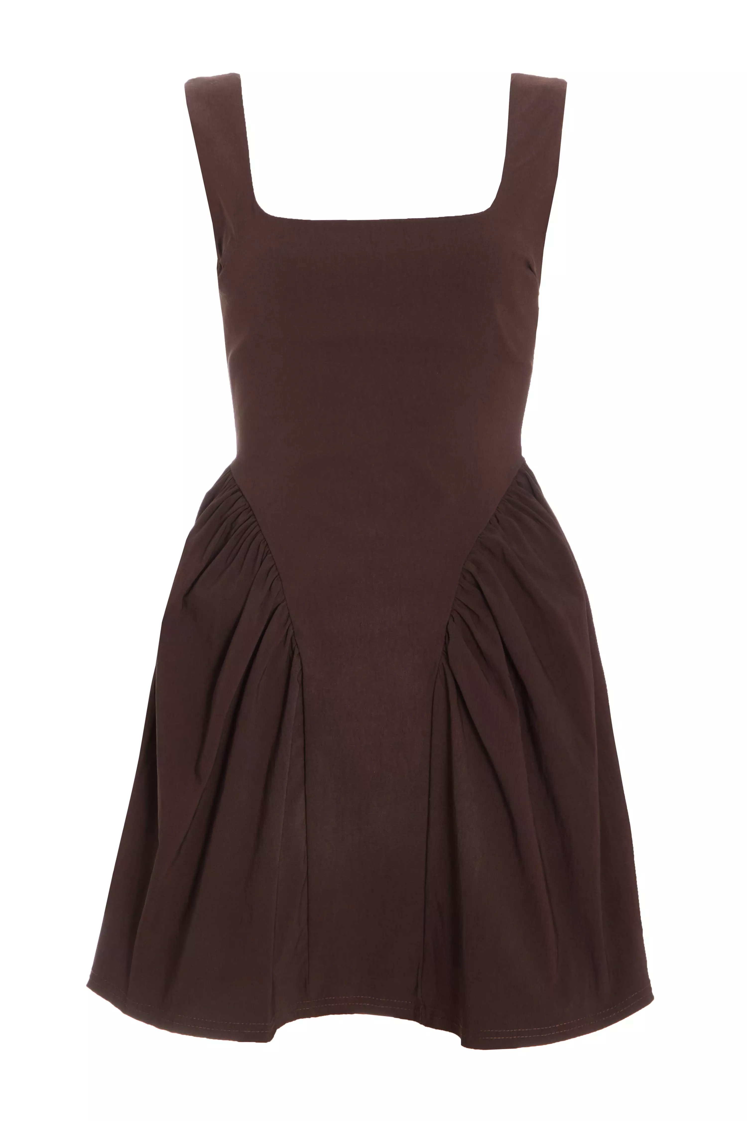 Brown Scoop Back Skater Dress