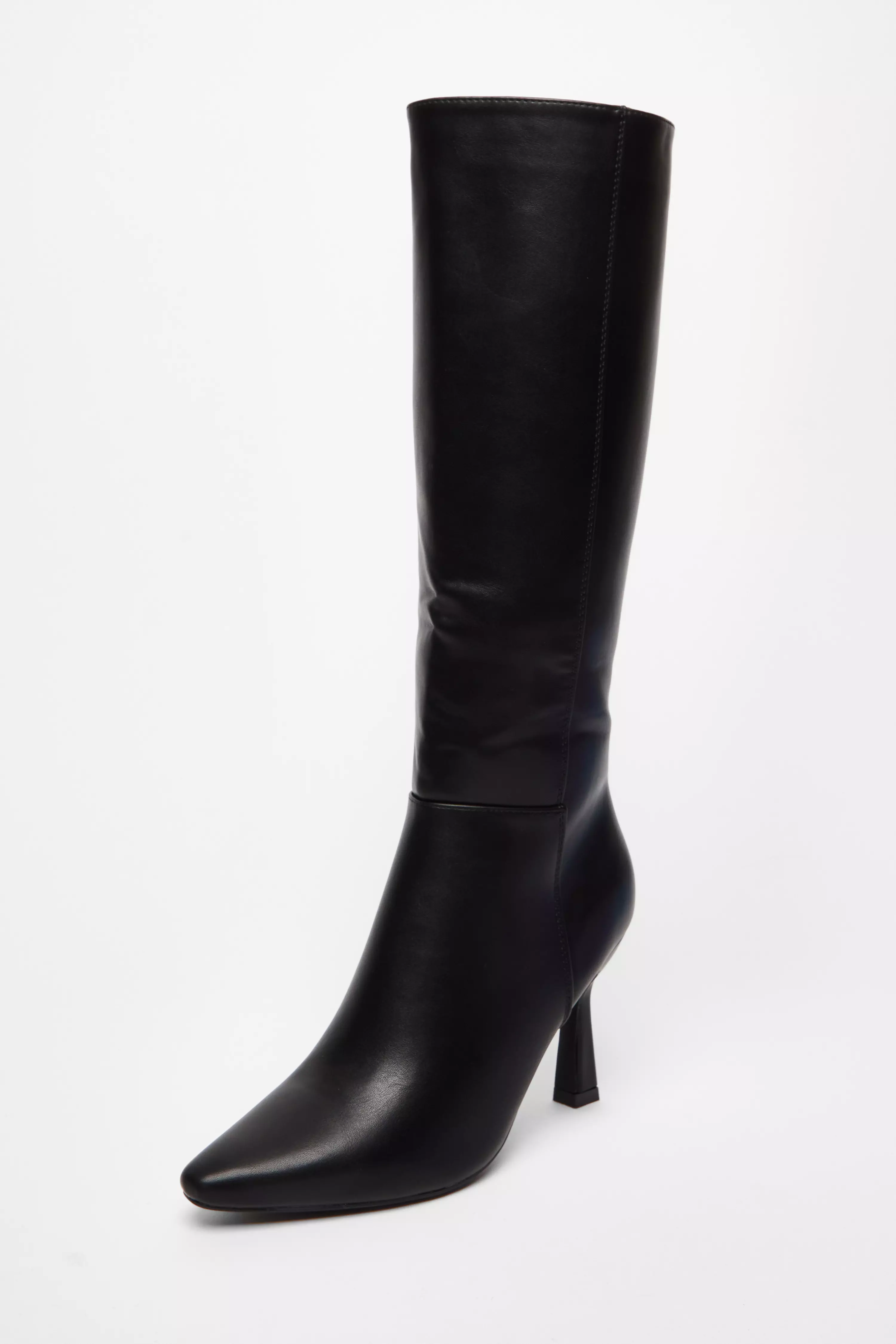 Black Faux Leather Knee High Boots