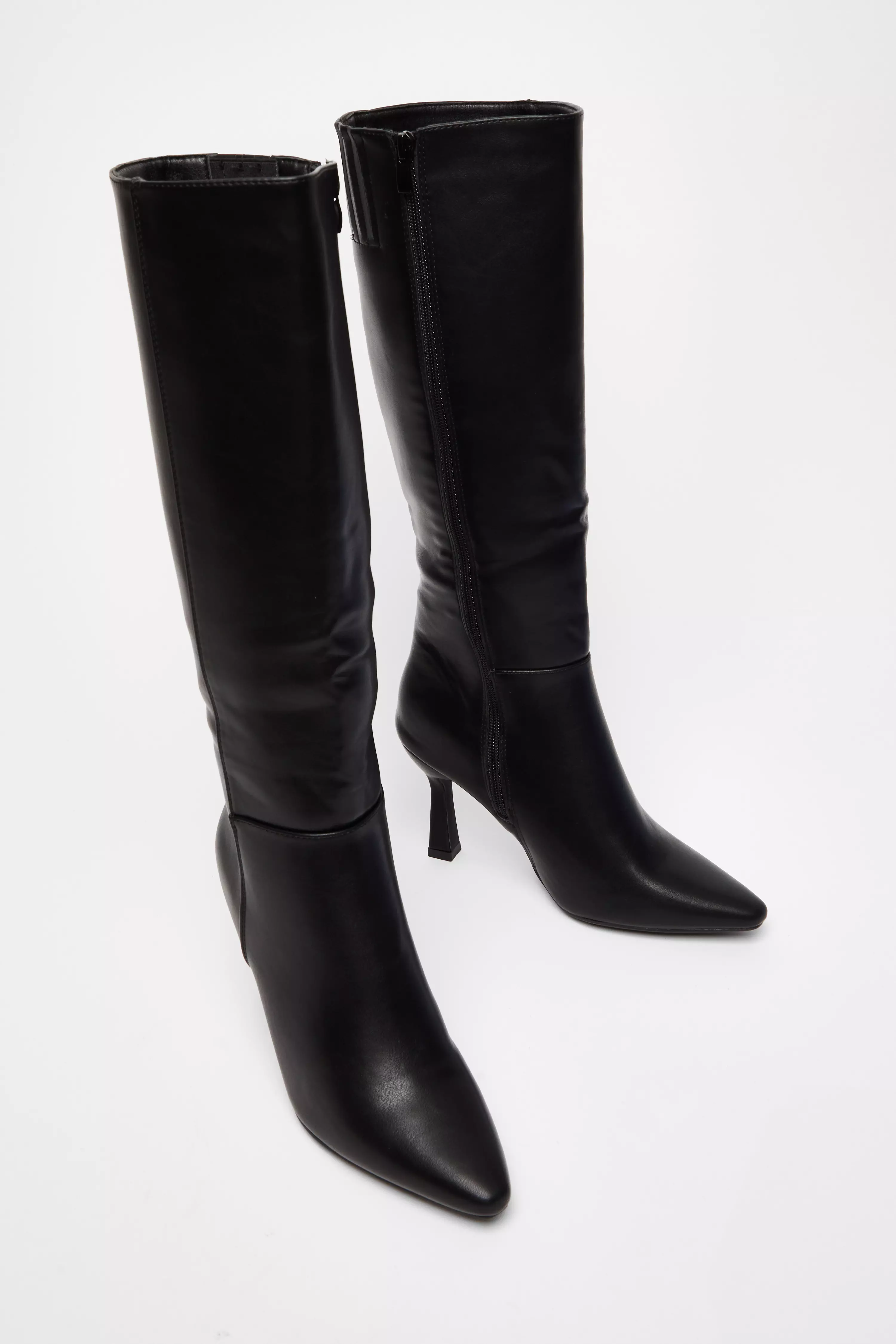 Black Faux Leather Knee High Boots