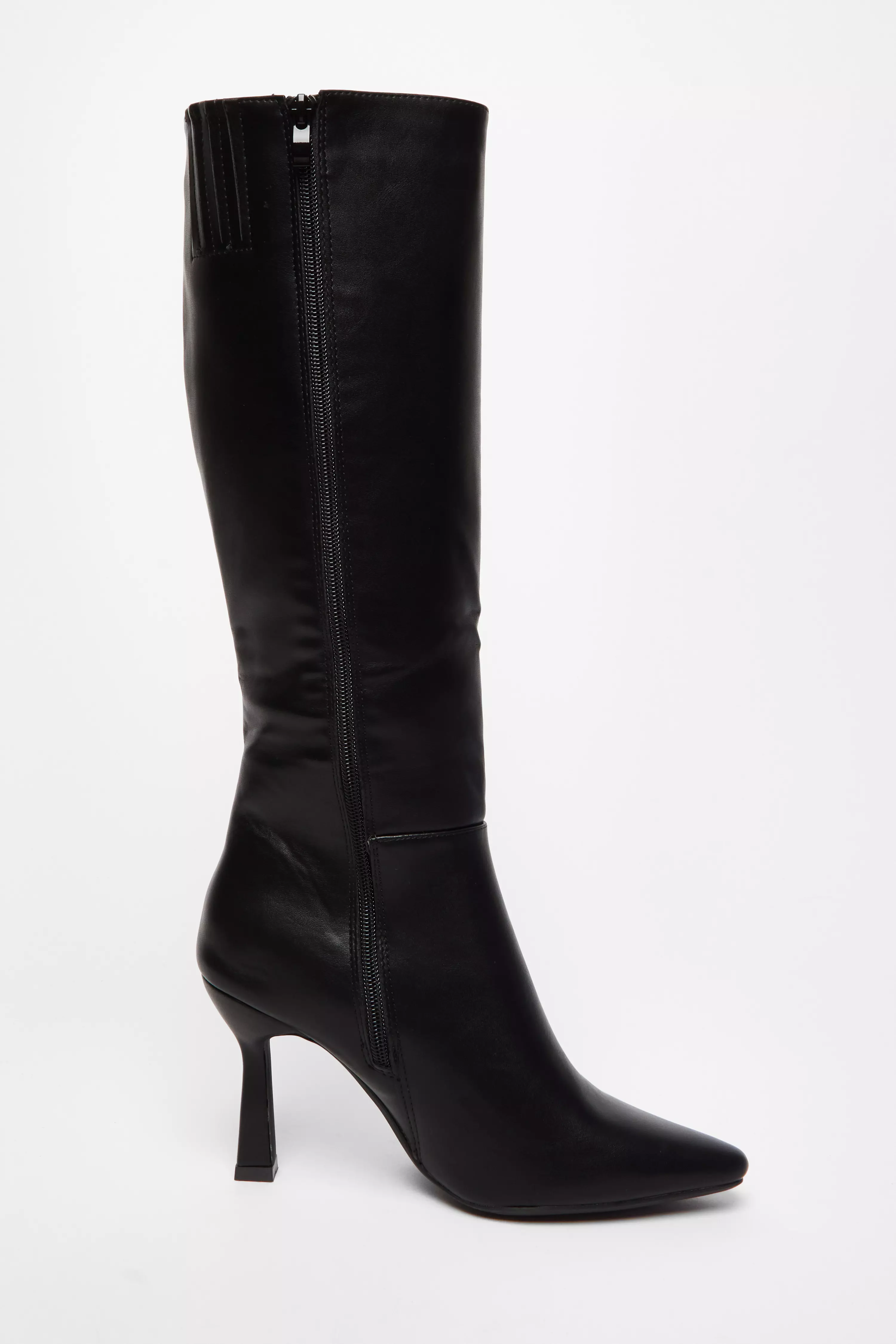 Black Faux Leather Knee High Boots