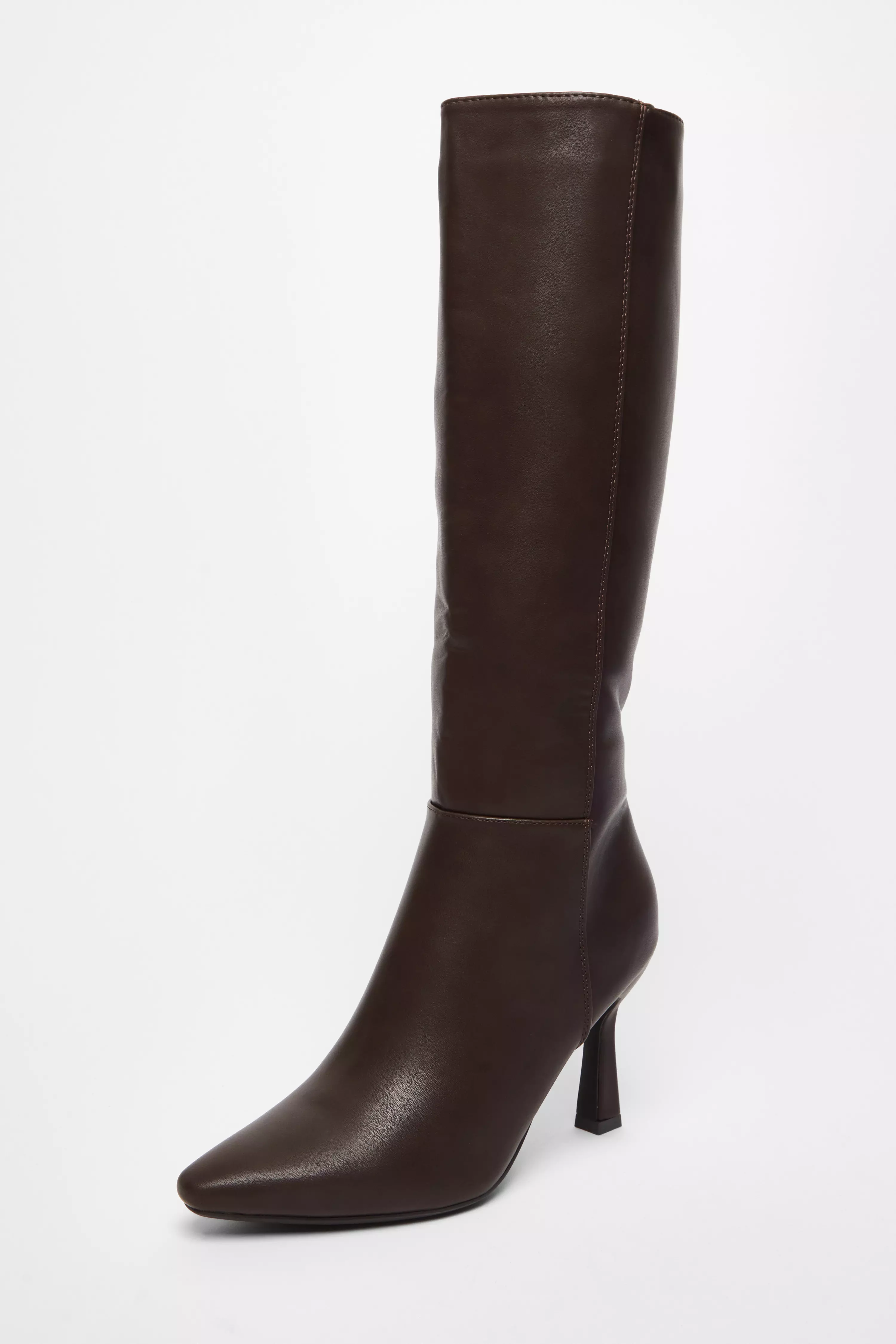 Brown Faux Leather Knee High Boots