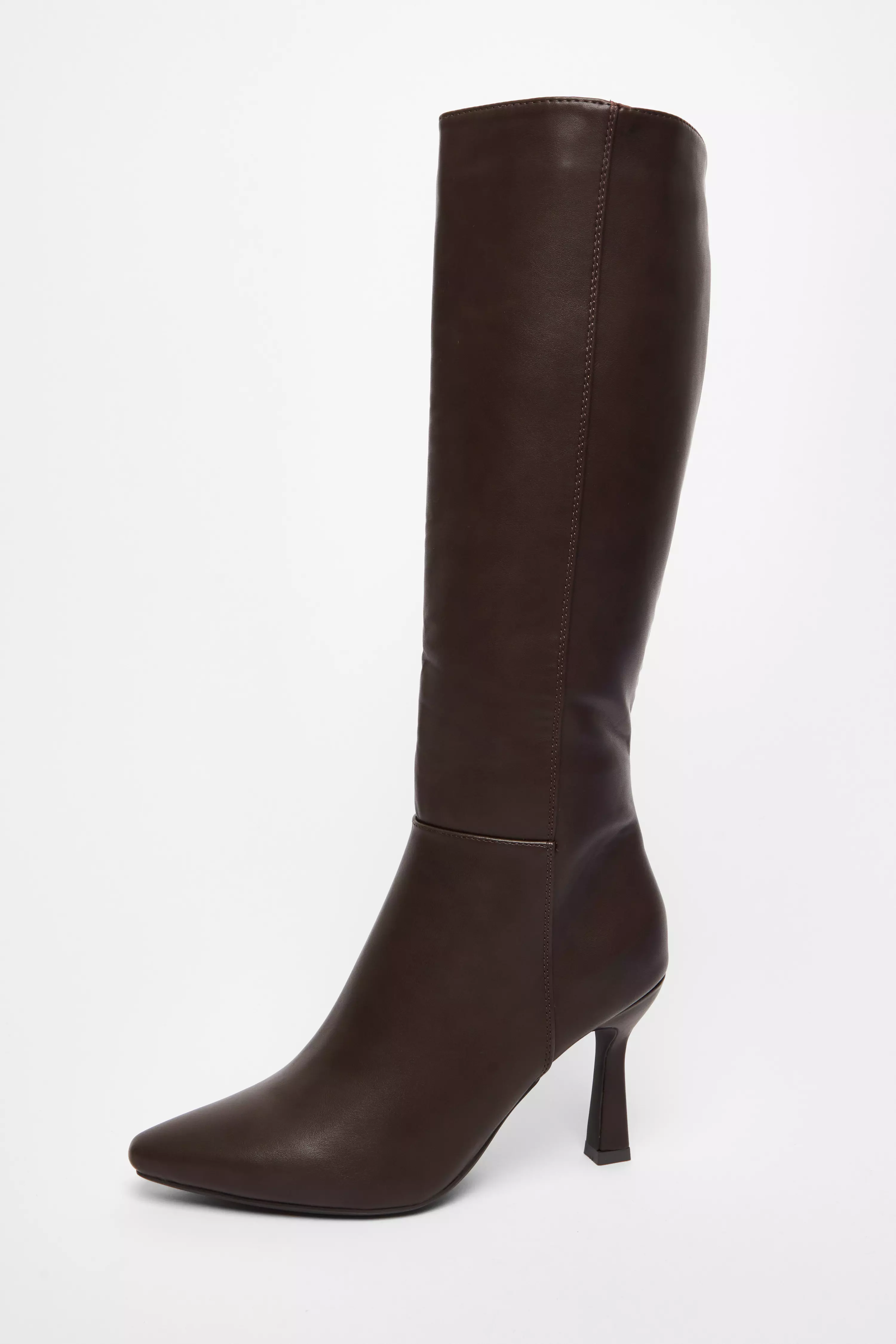 Brown Faux Leather Knee High Boots