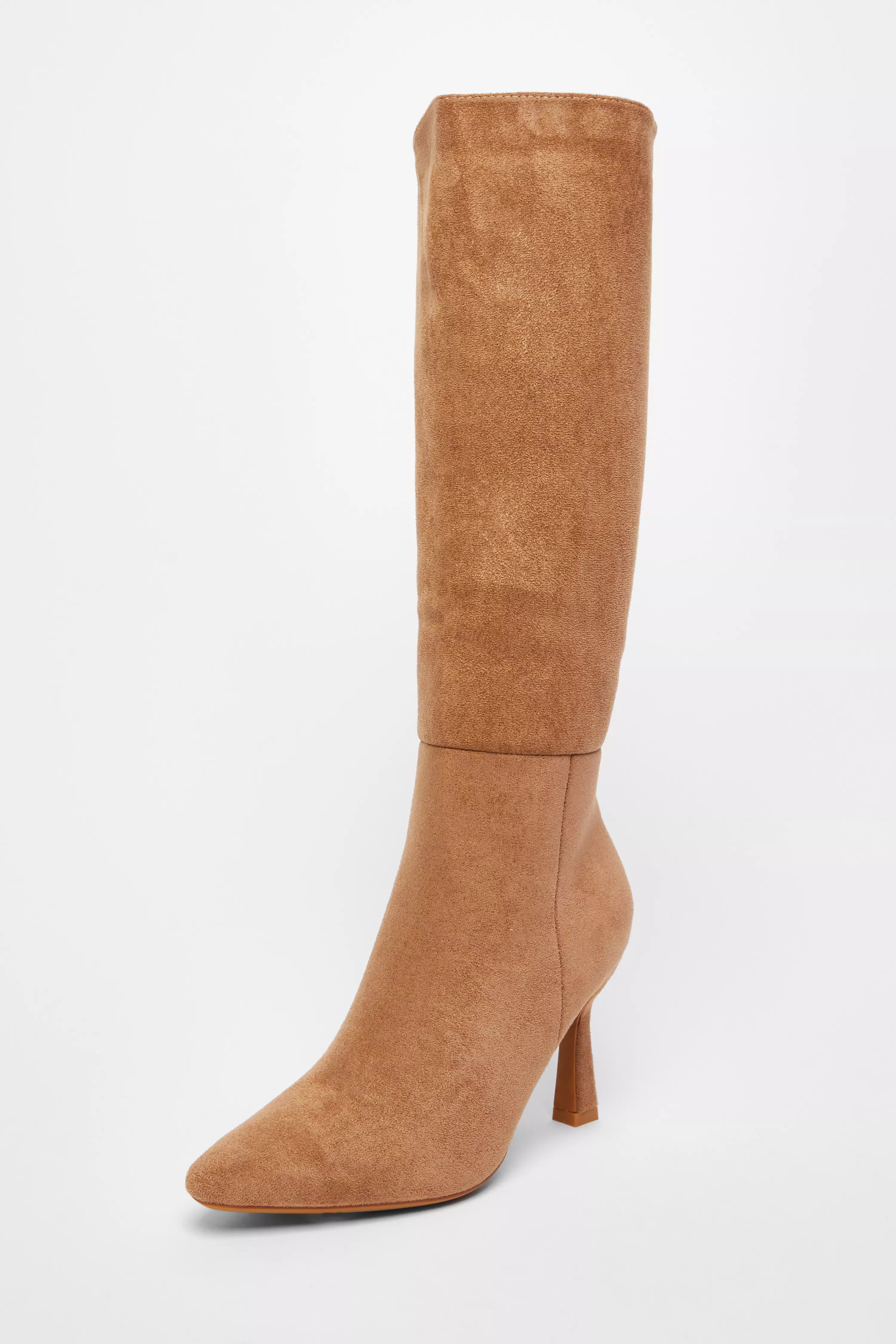 Camel Faux Suede Knee High Boots