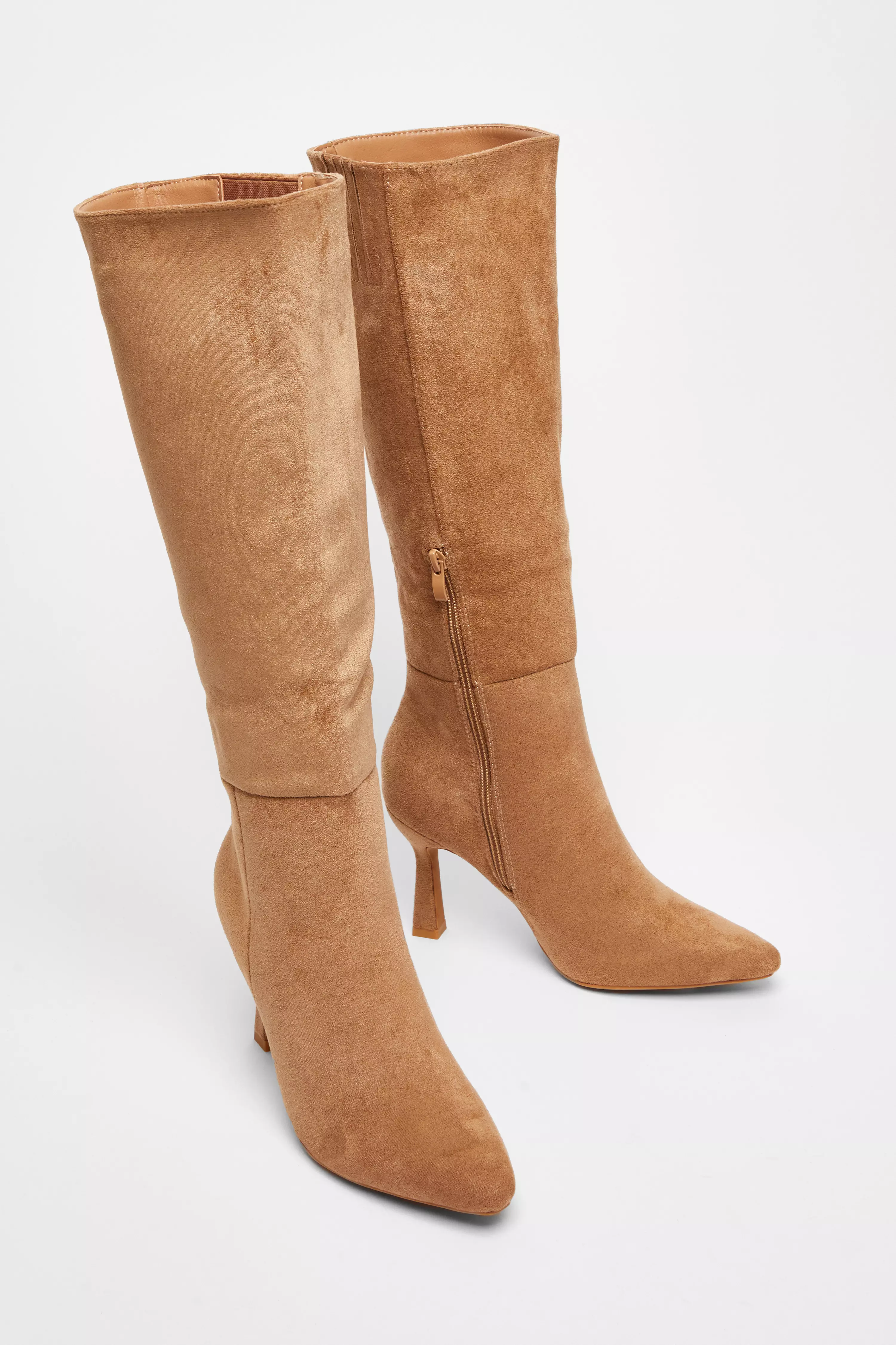 Camel Faux Suede Knee High Boots