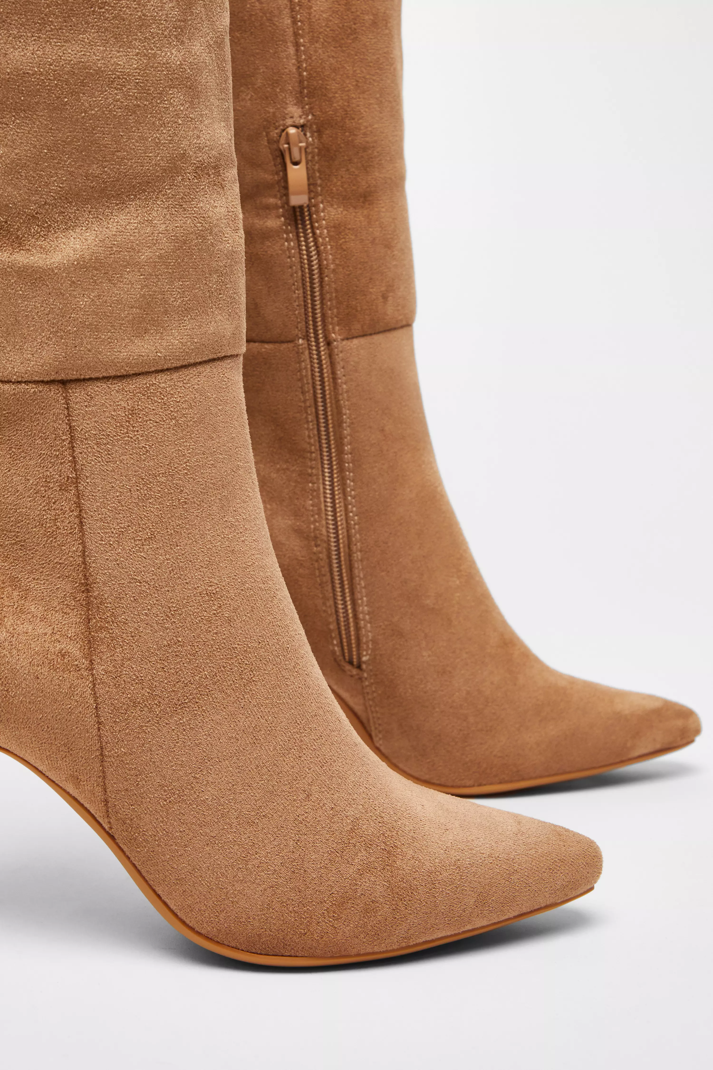 Camel Faux Suede Knee High Boots