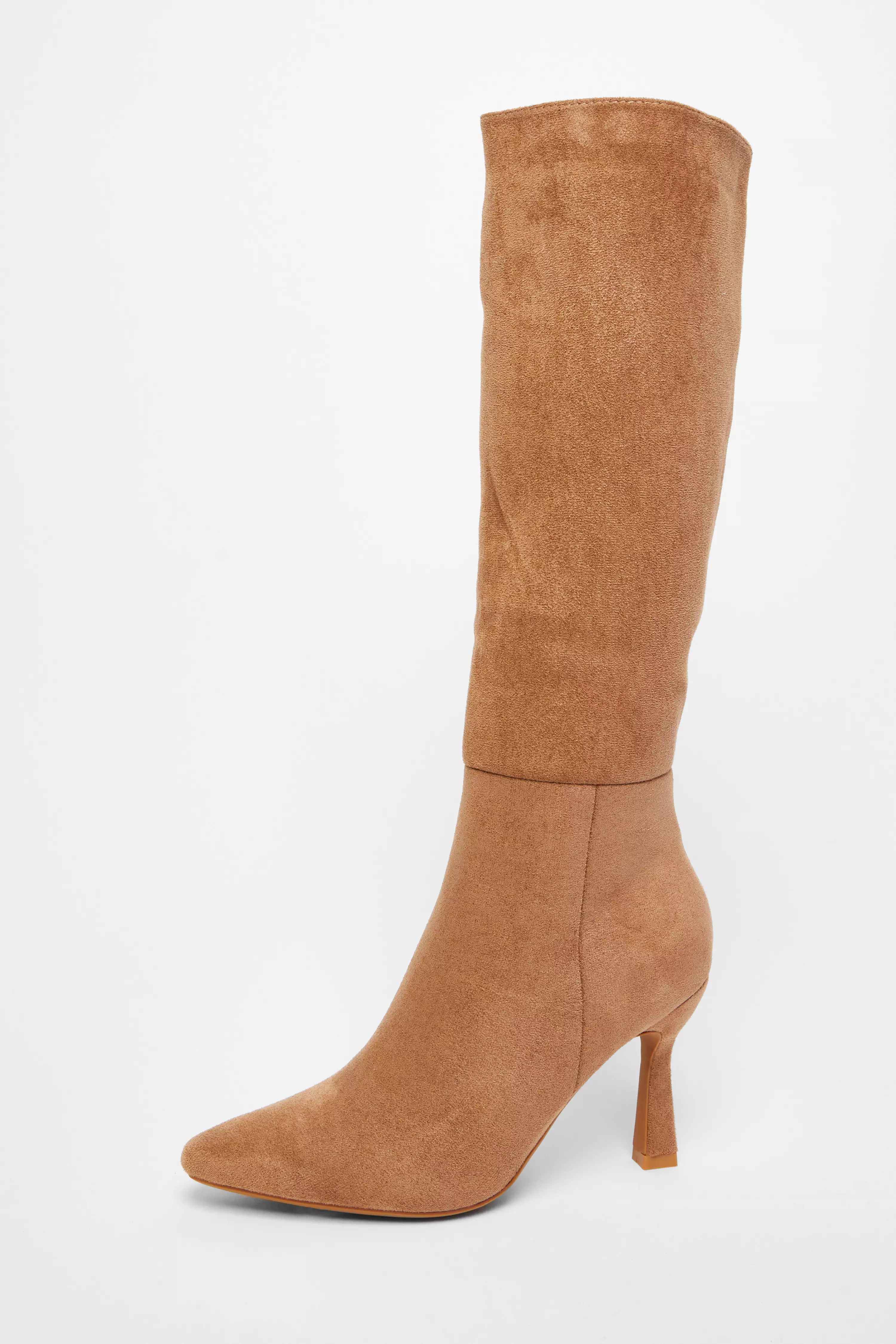 Camel Faux Suede Knee High Boots