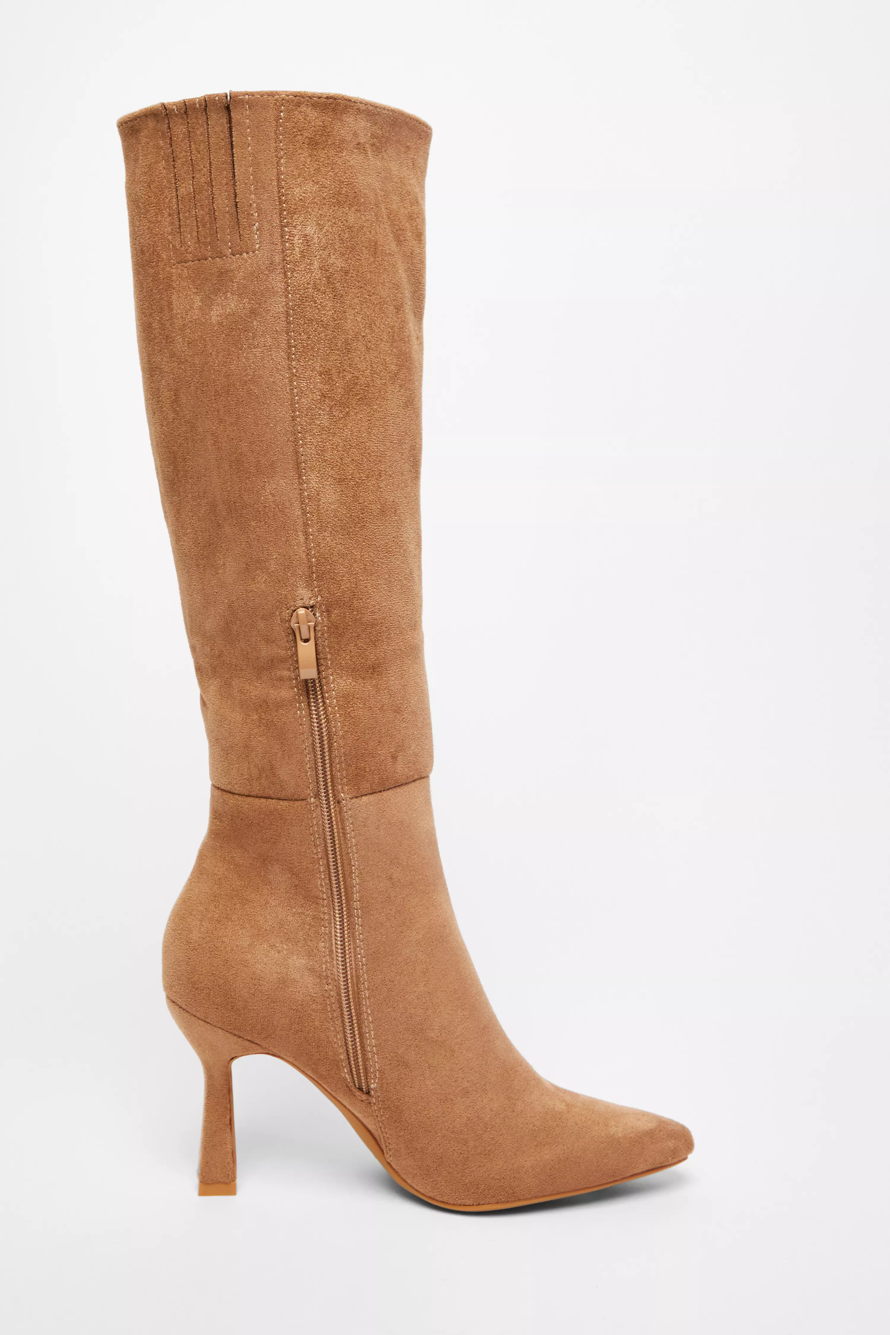 Camel Faux Suede Knee High Boots