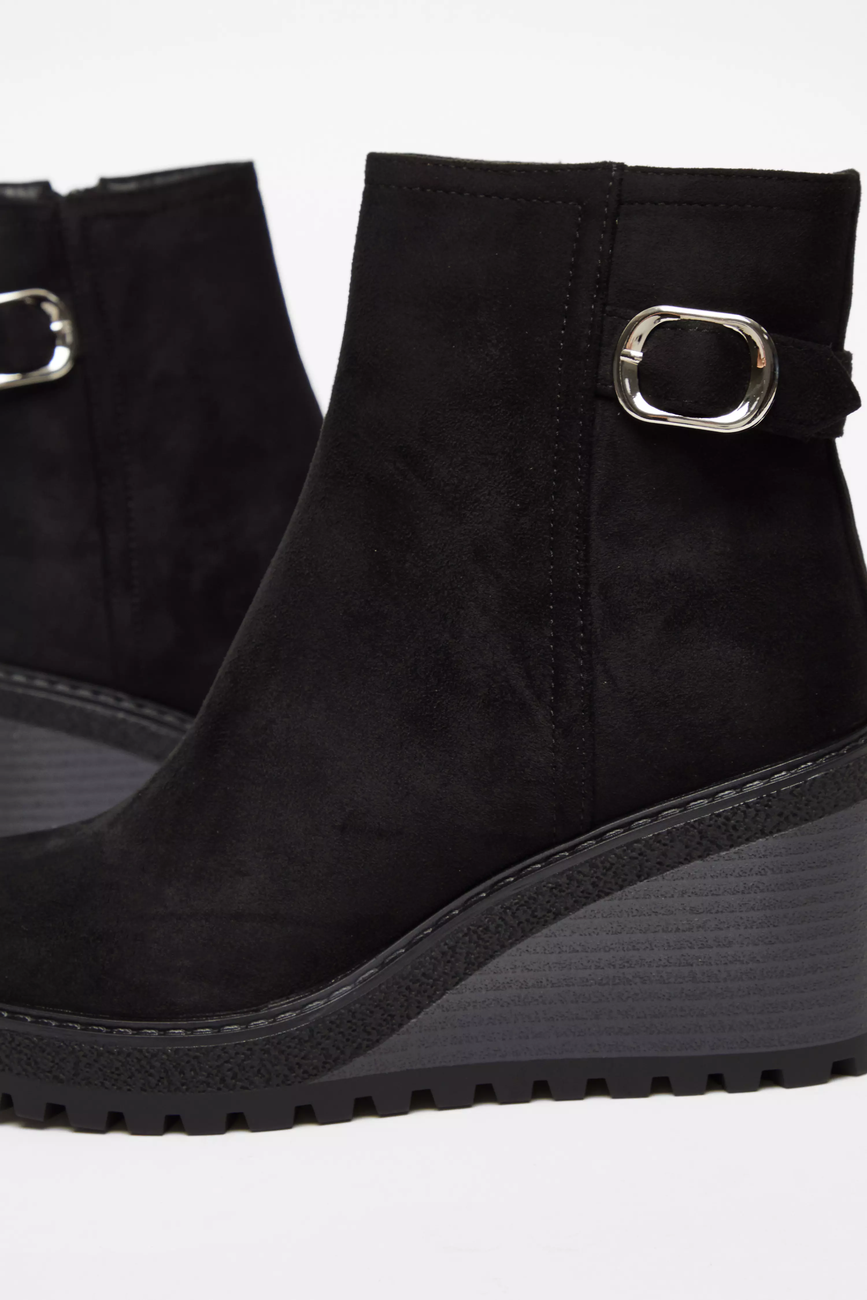 Black Faux Suede Wedged Ankle Boots