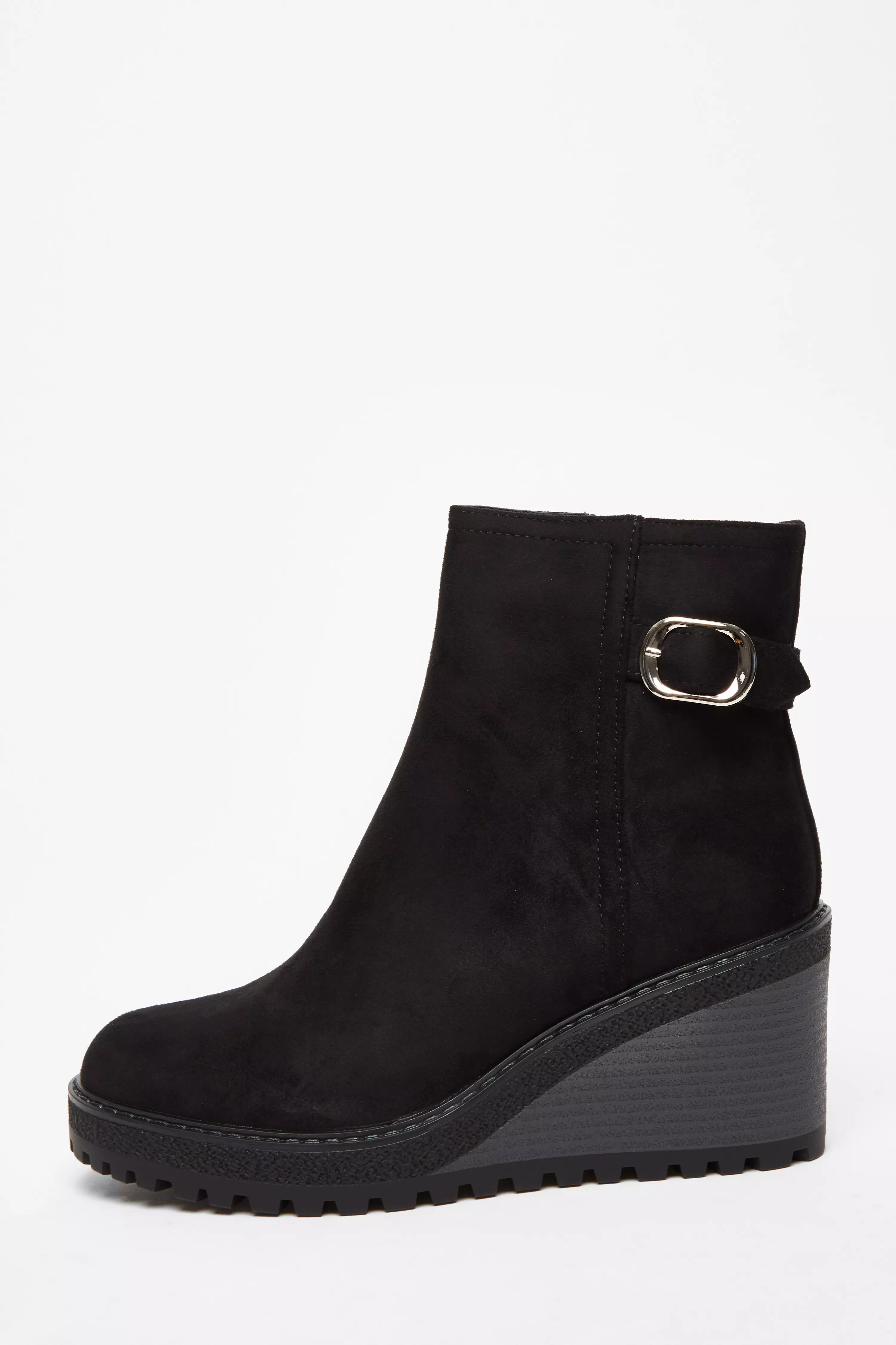 Black Faux Suede Wedged Ankle Boots