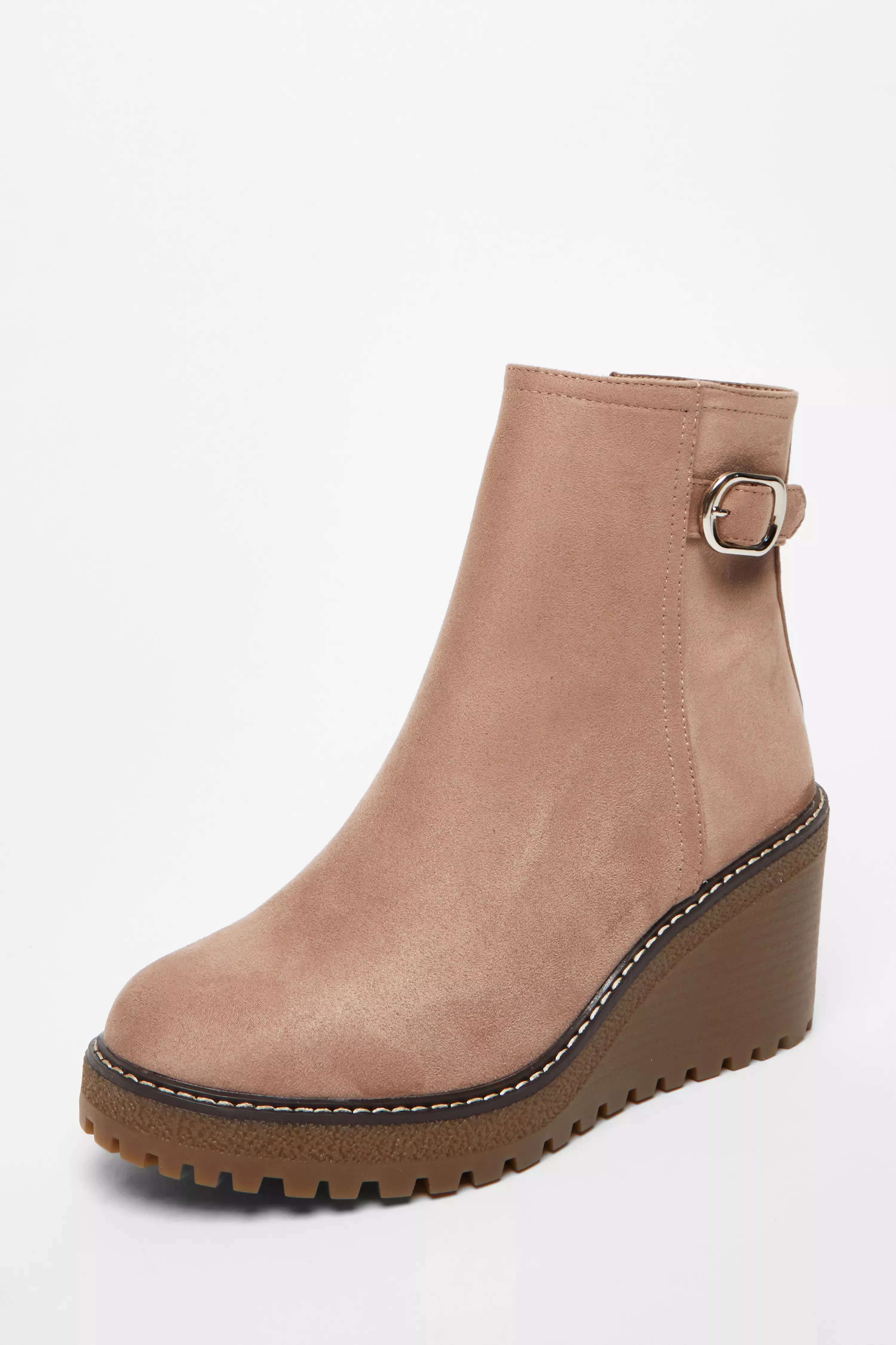 Taupe Faux Suede Wedged Ankle Boots