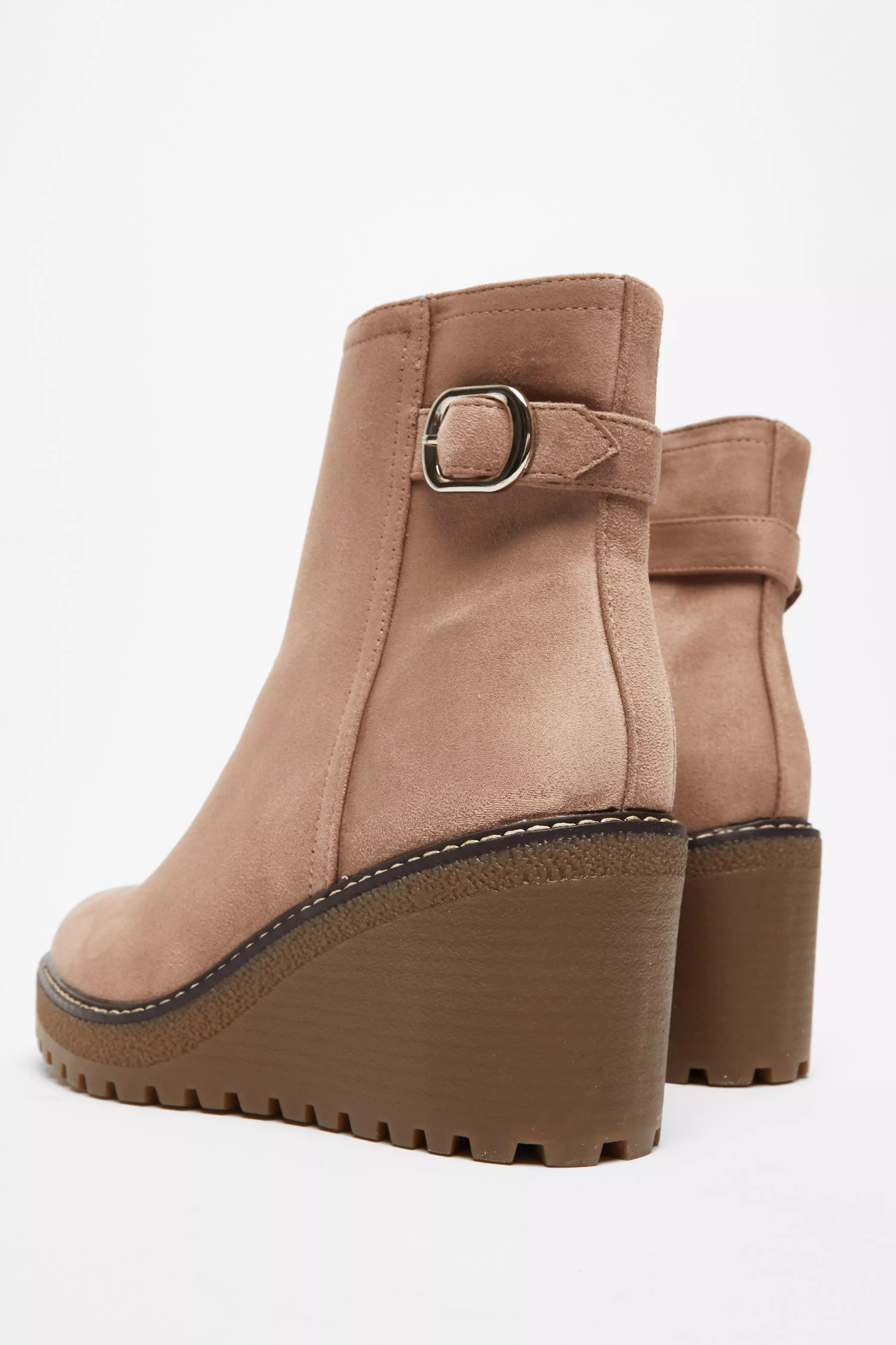 Taupe Faux Suede Wedged Ankle Boots