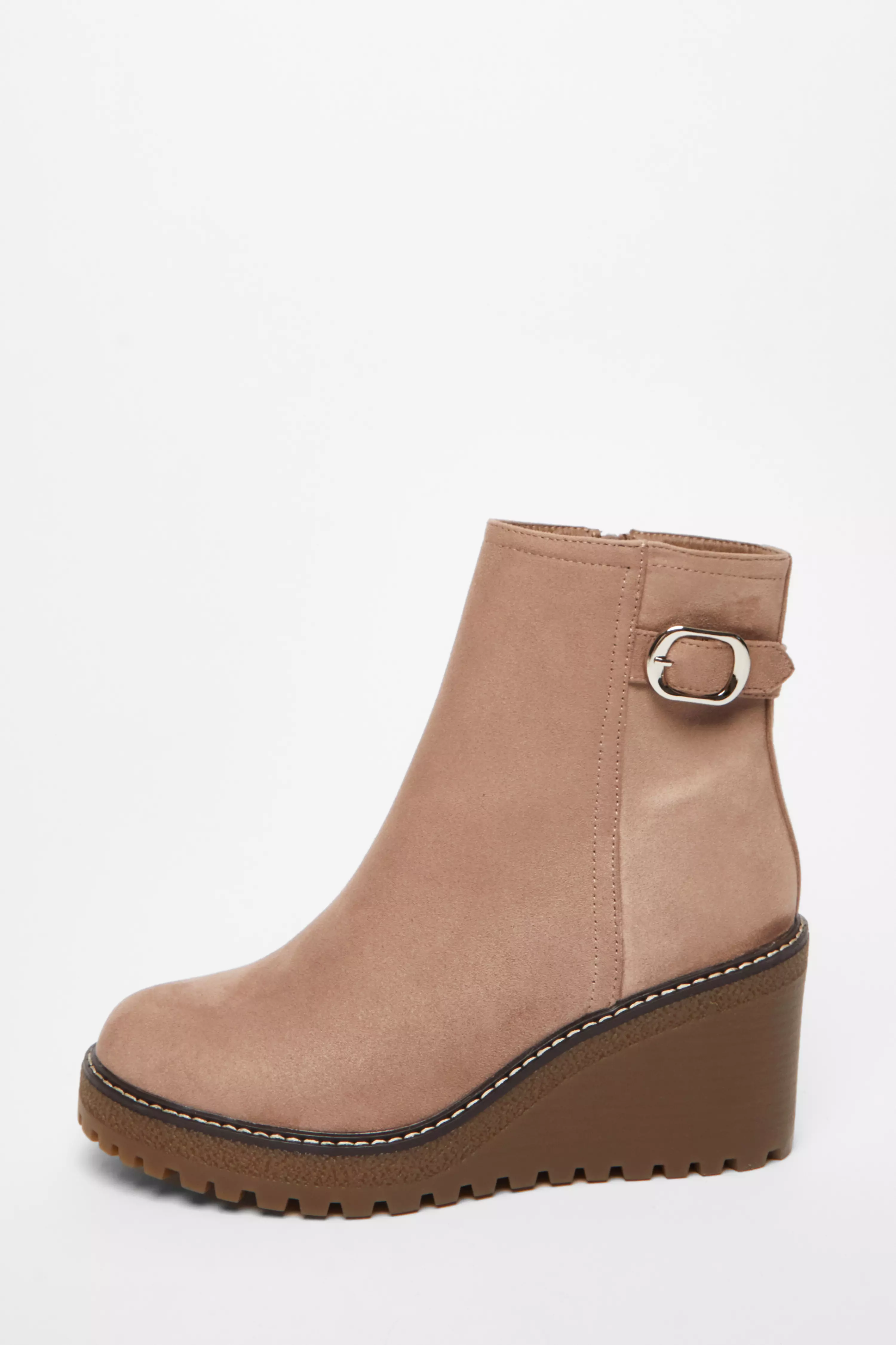 Taupe Faux Suede Wedged Ankle Boots