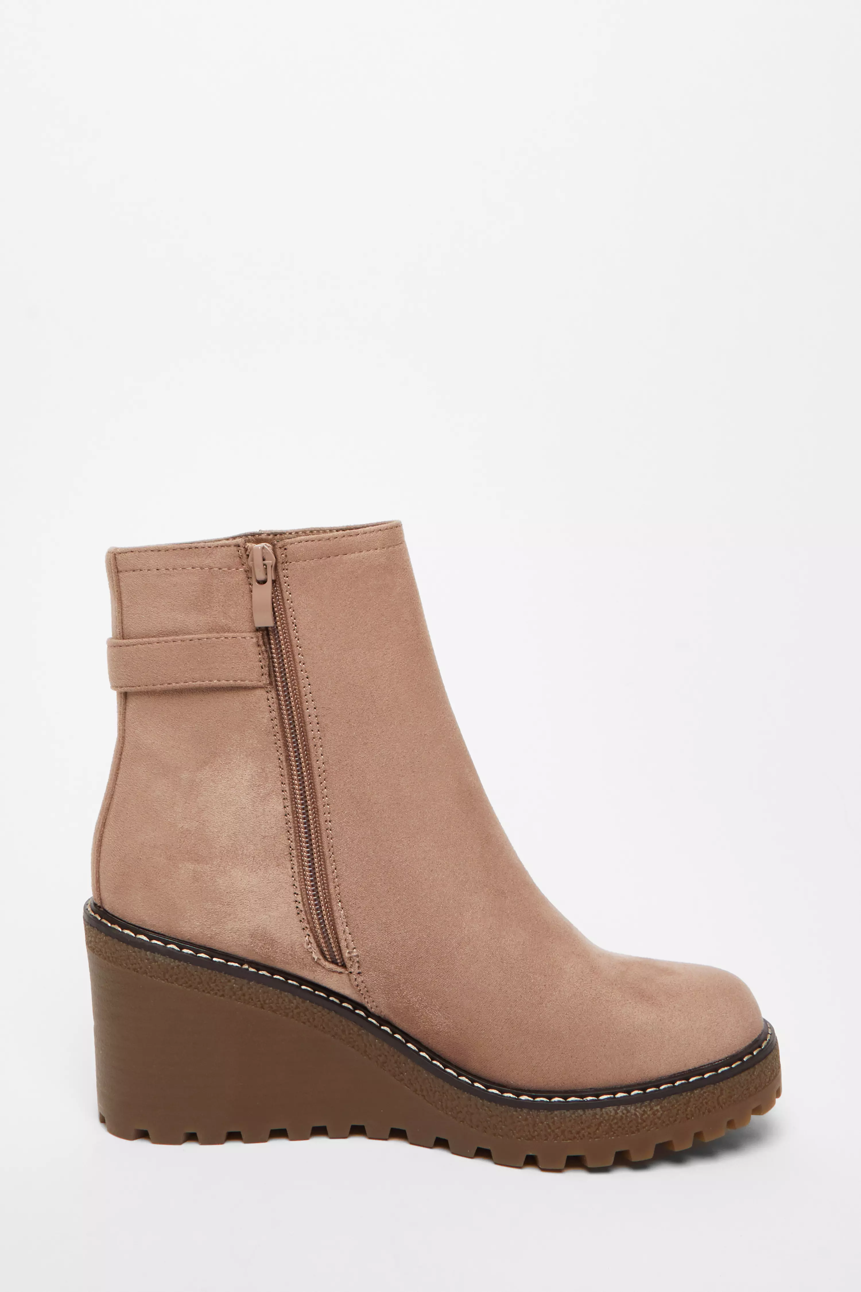 Taupe Faux Suede Wedged Ankle Boots