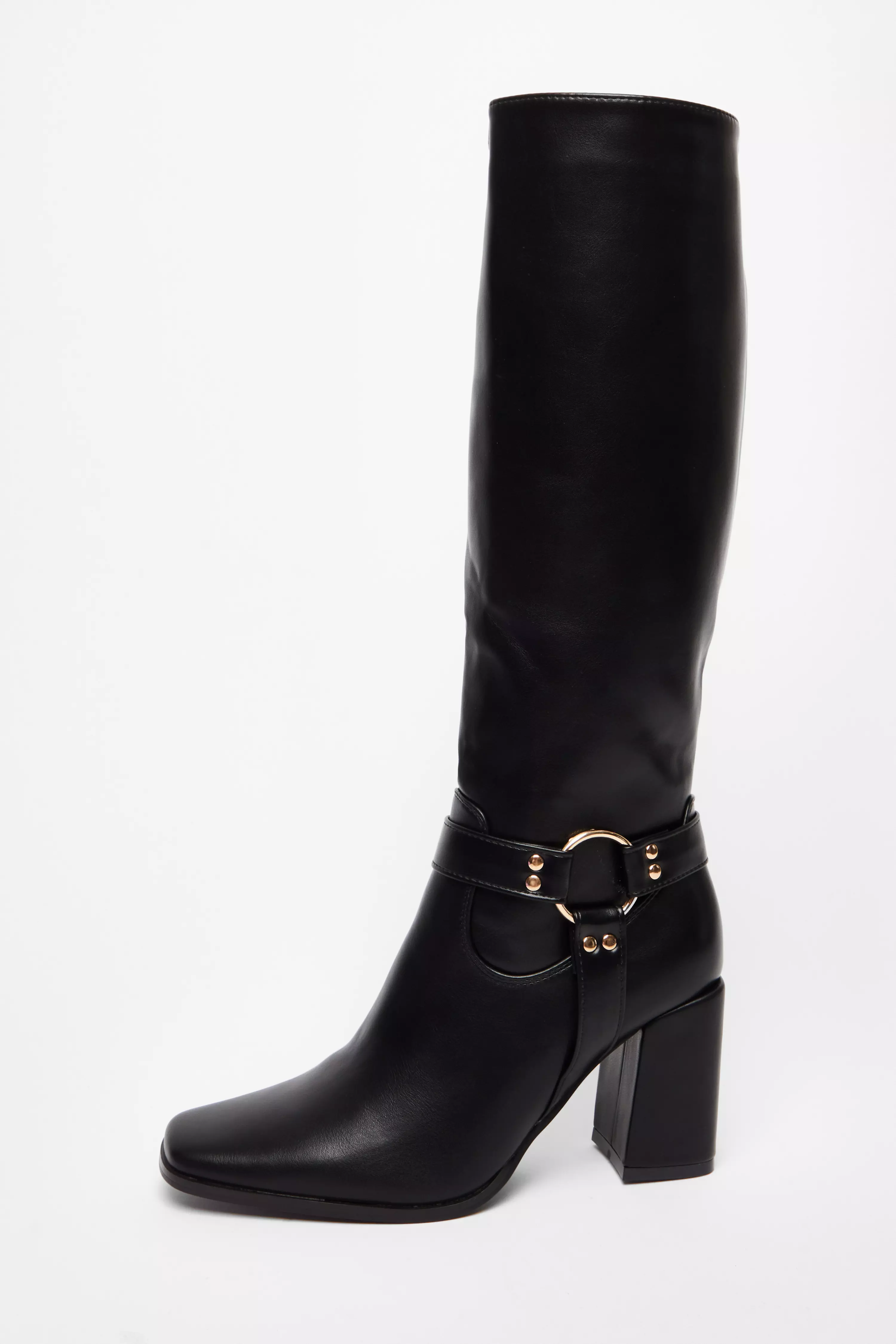 Black Faux Leather Knee High Boots