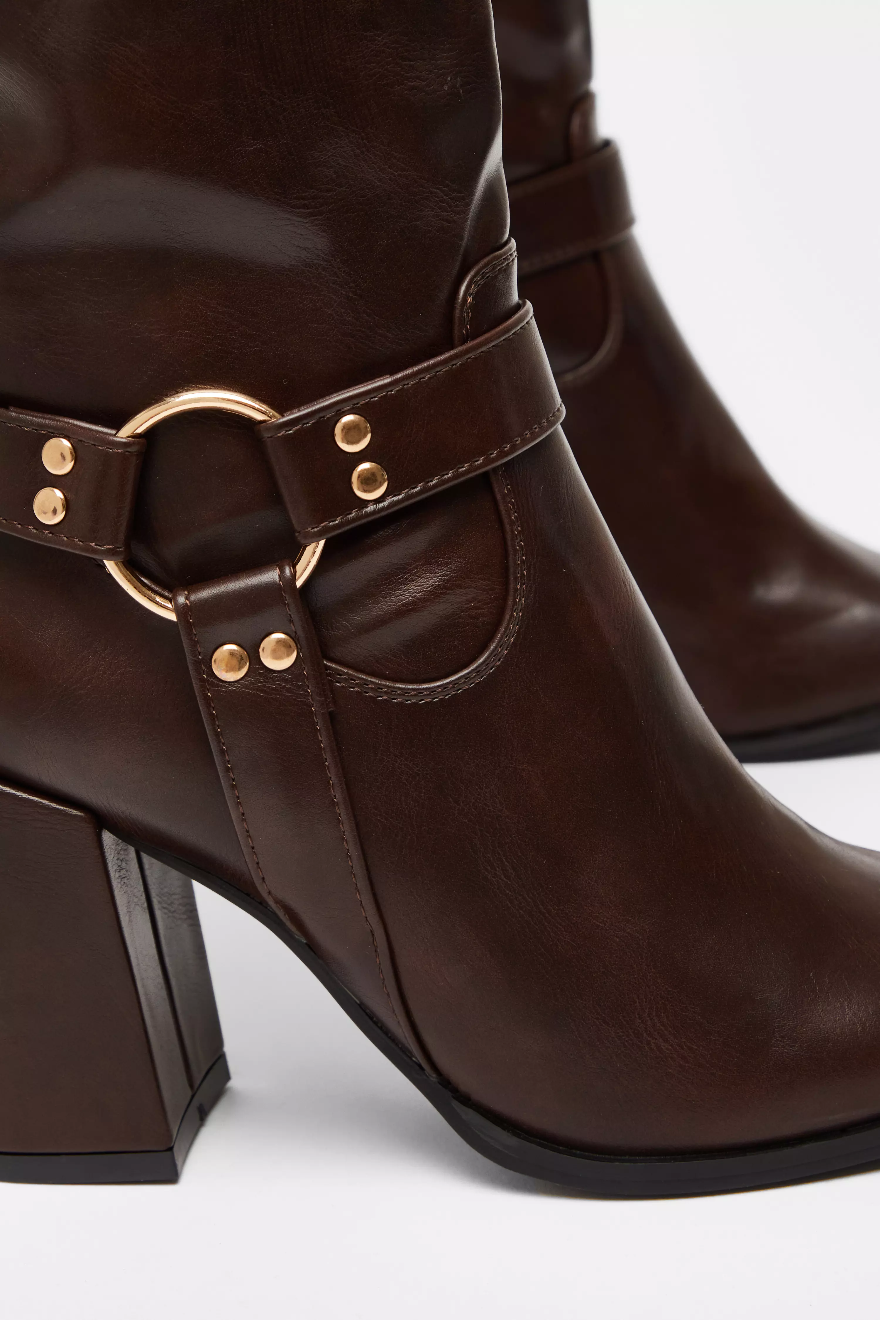 Brown Faux Leather Knee High Boots 
