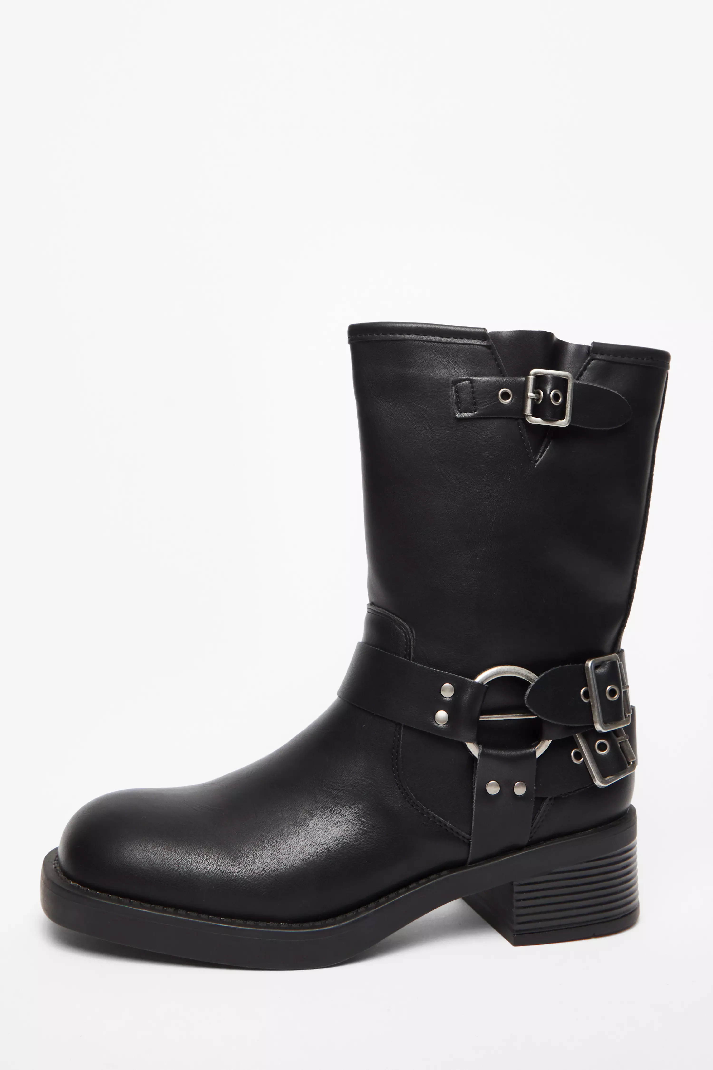 Black Faux Leather Biker Boots