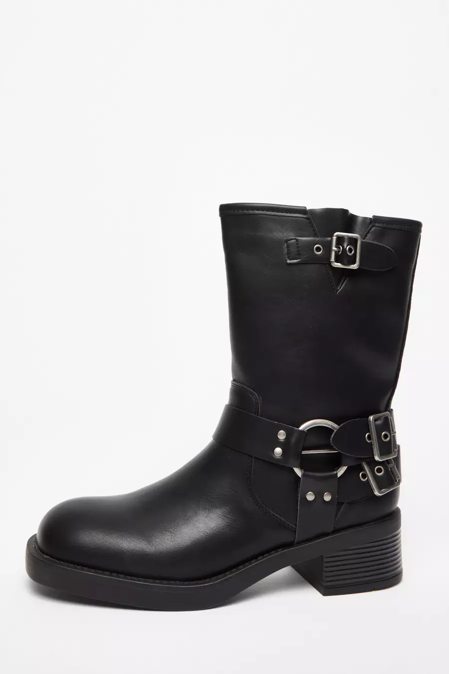 Black Faux Leather Biker Boots QUIZ Clothing