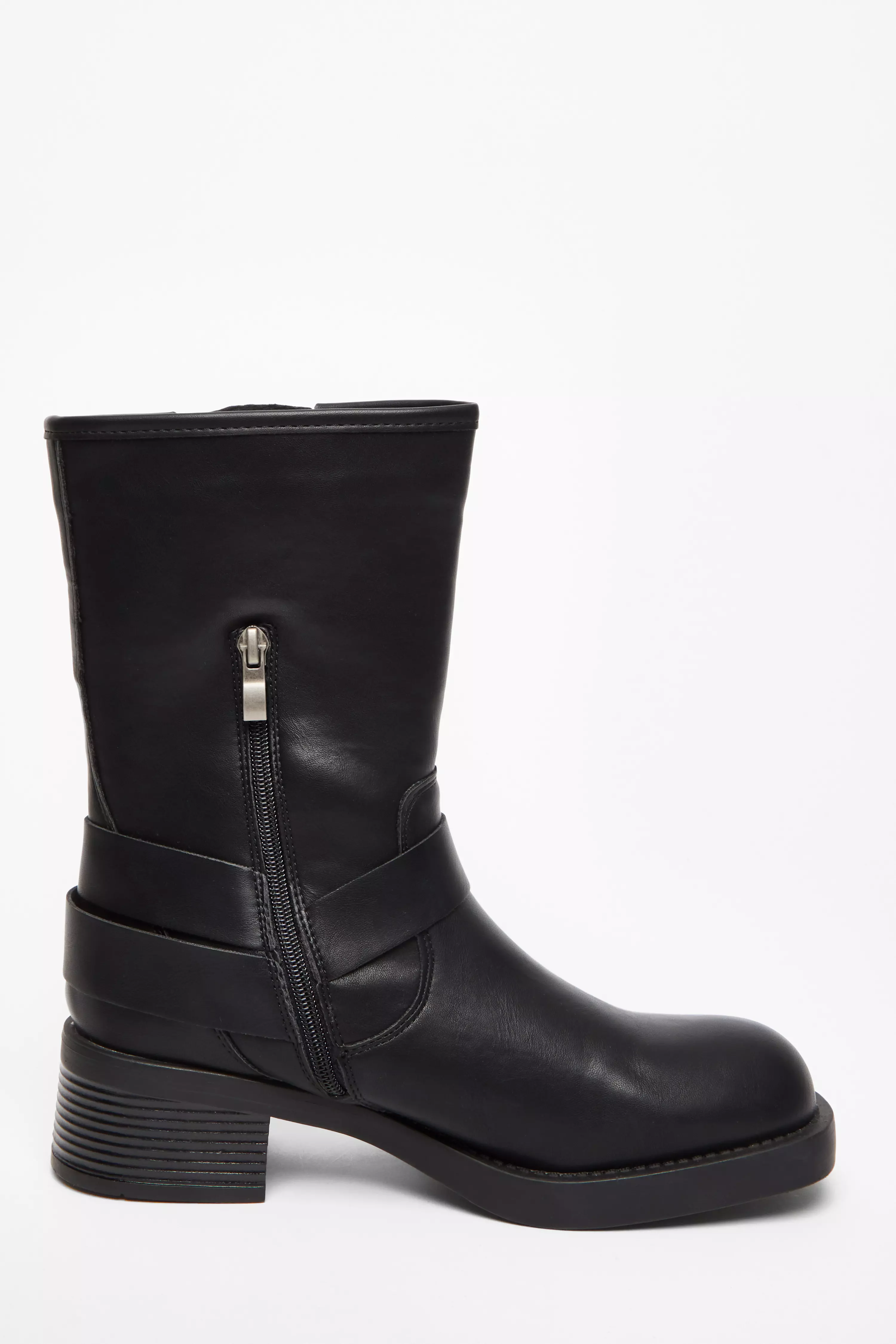 Black Faux Leather Biker Boots