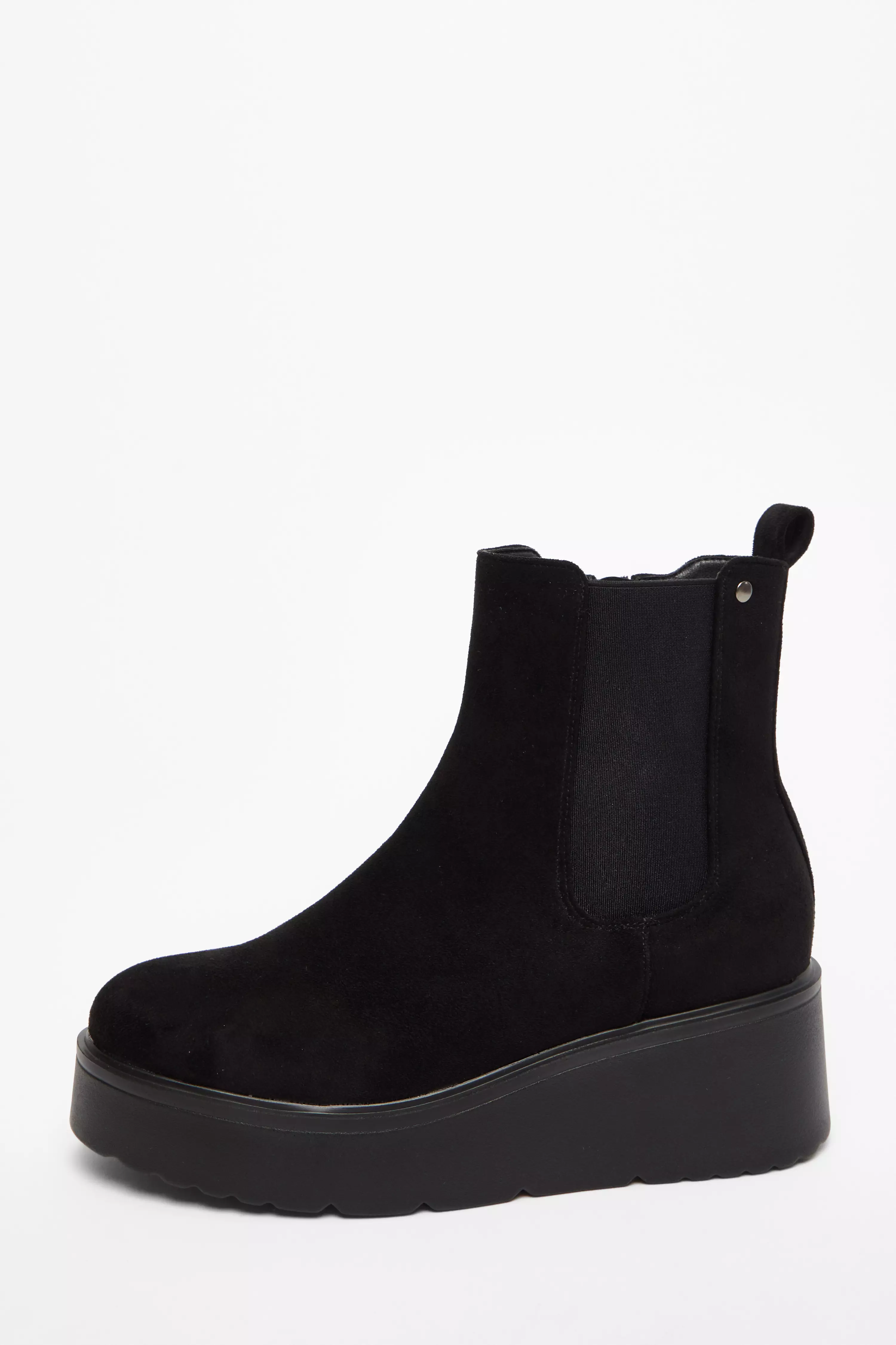 Black Faux Suede Wedged Ankle Boots