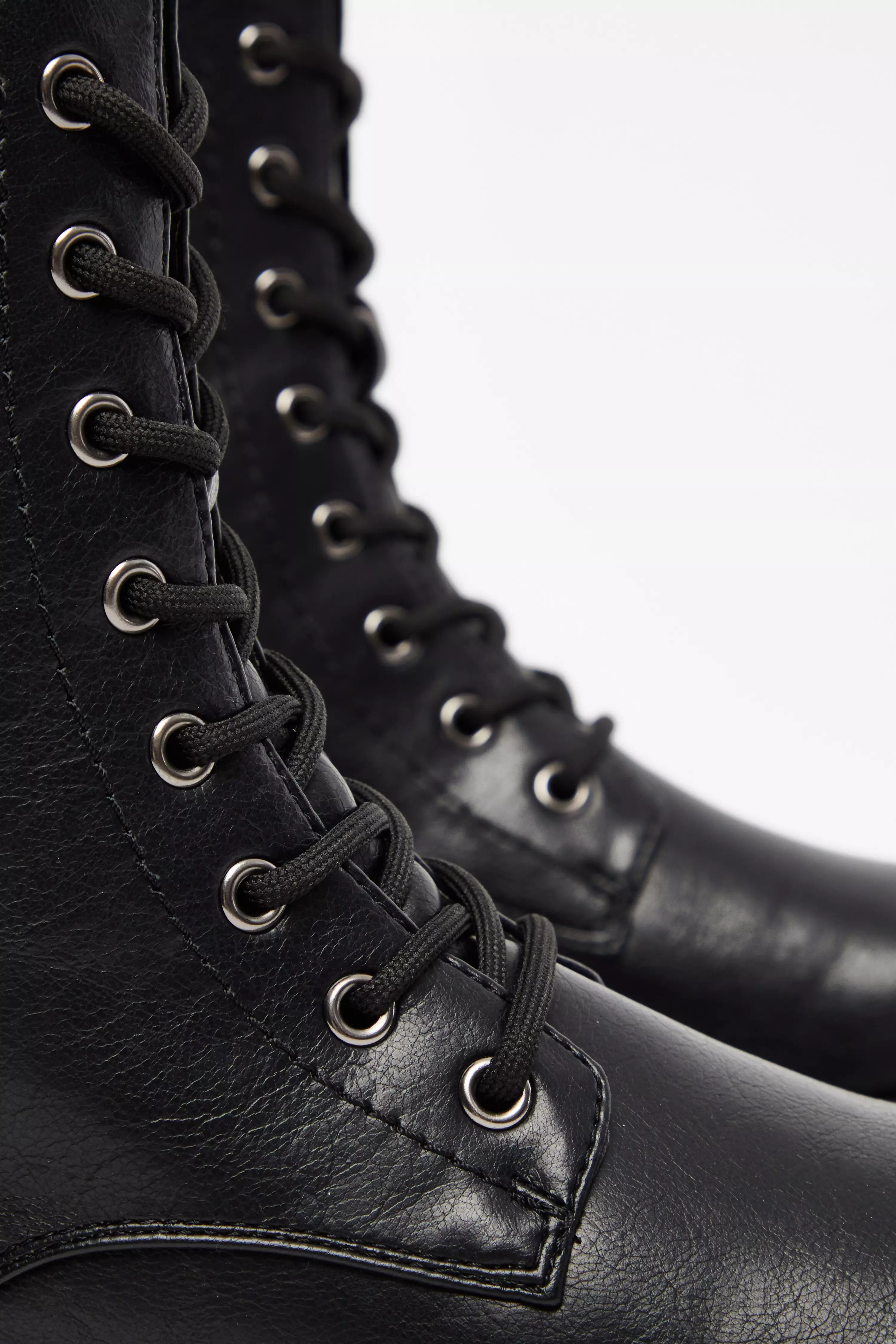 Black Faux Leather Lace Up Ankle Boots