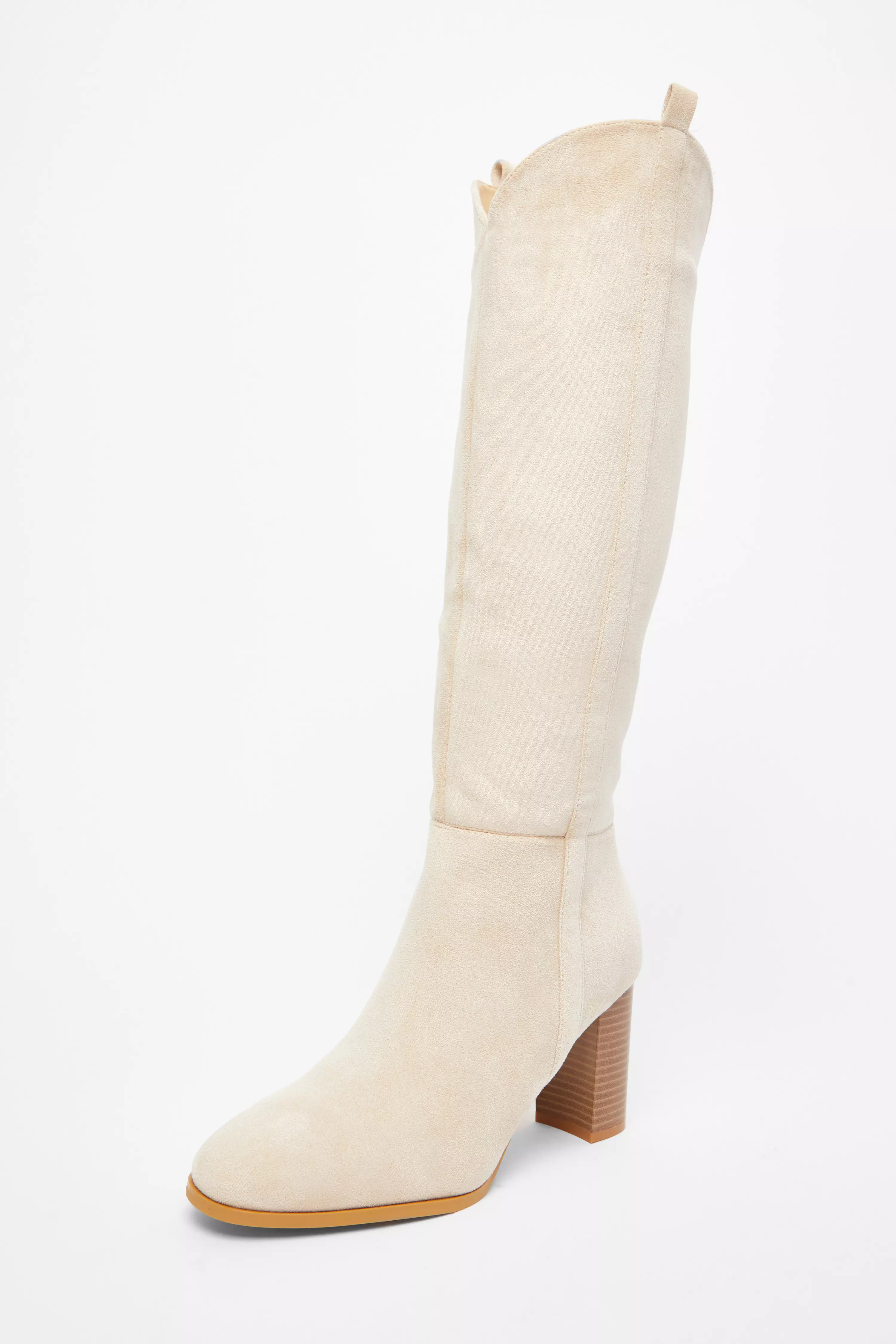 Beige Western Knee High Boots