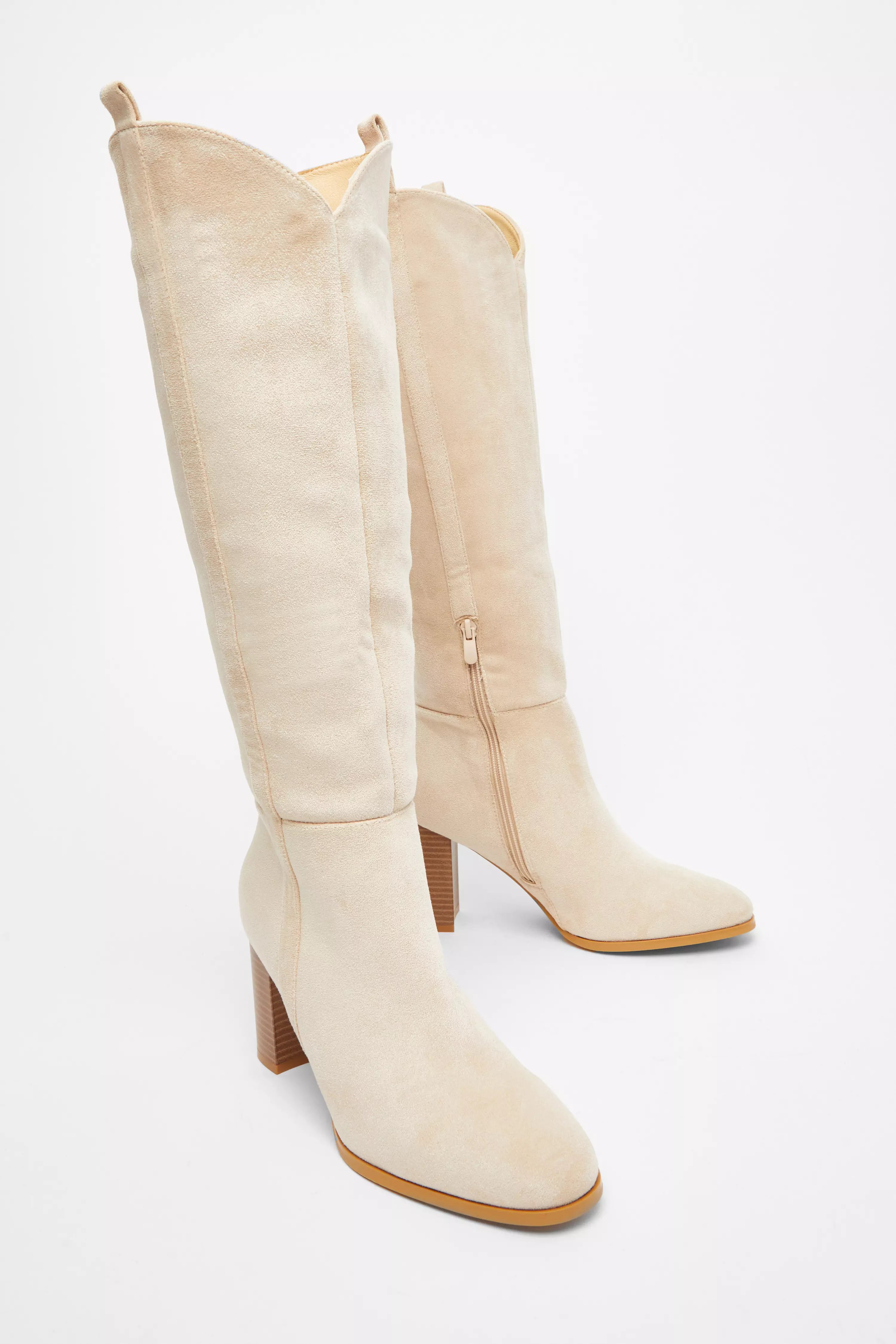 Beige Western Knee High Boots