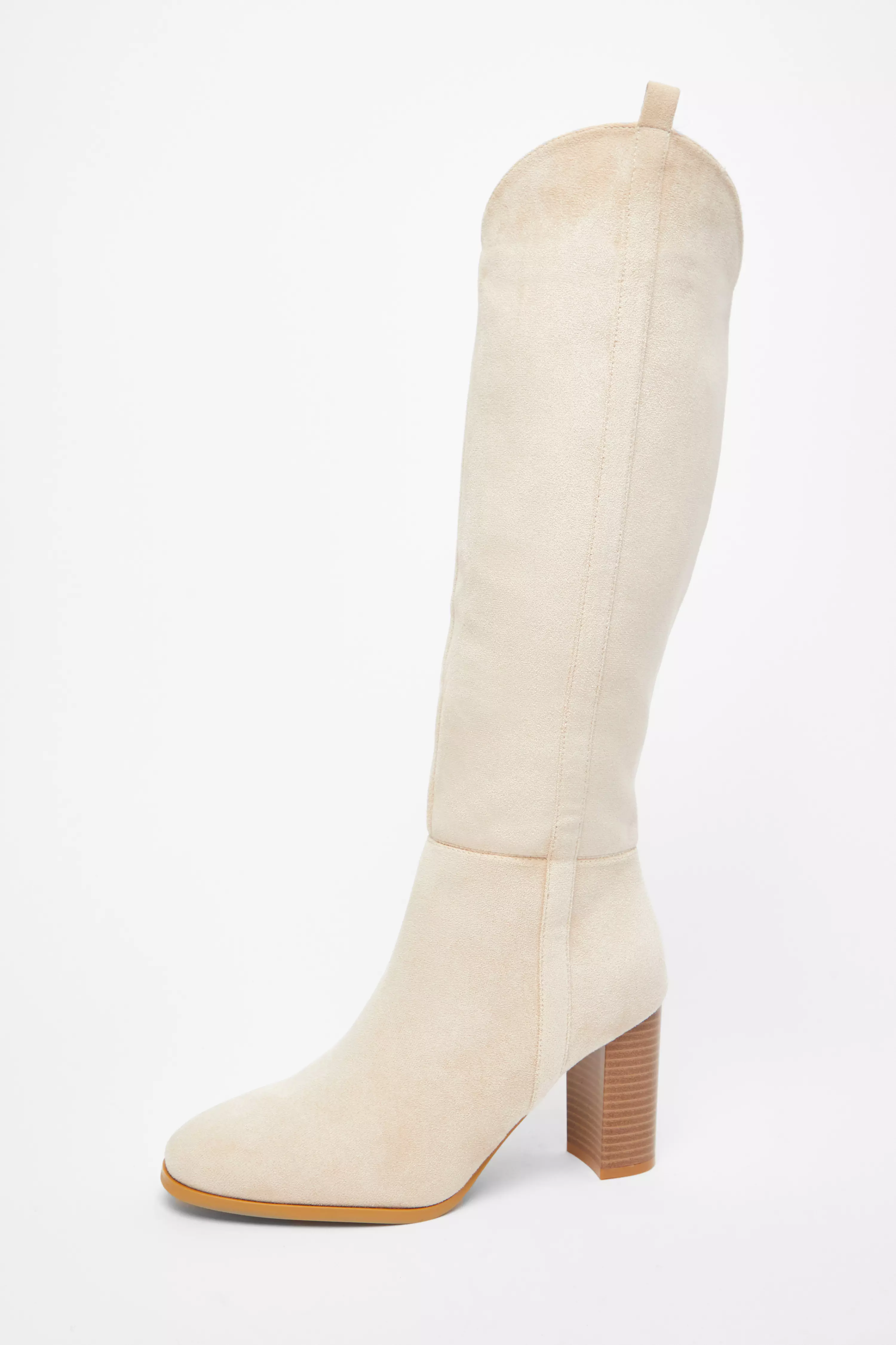 Beige Western Knee High Boots