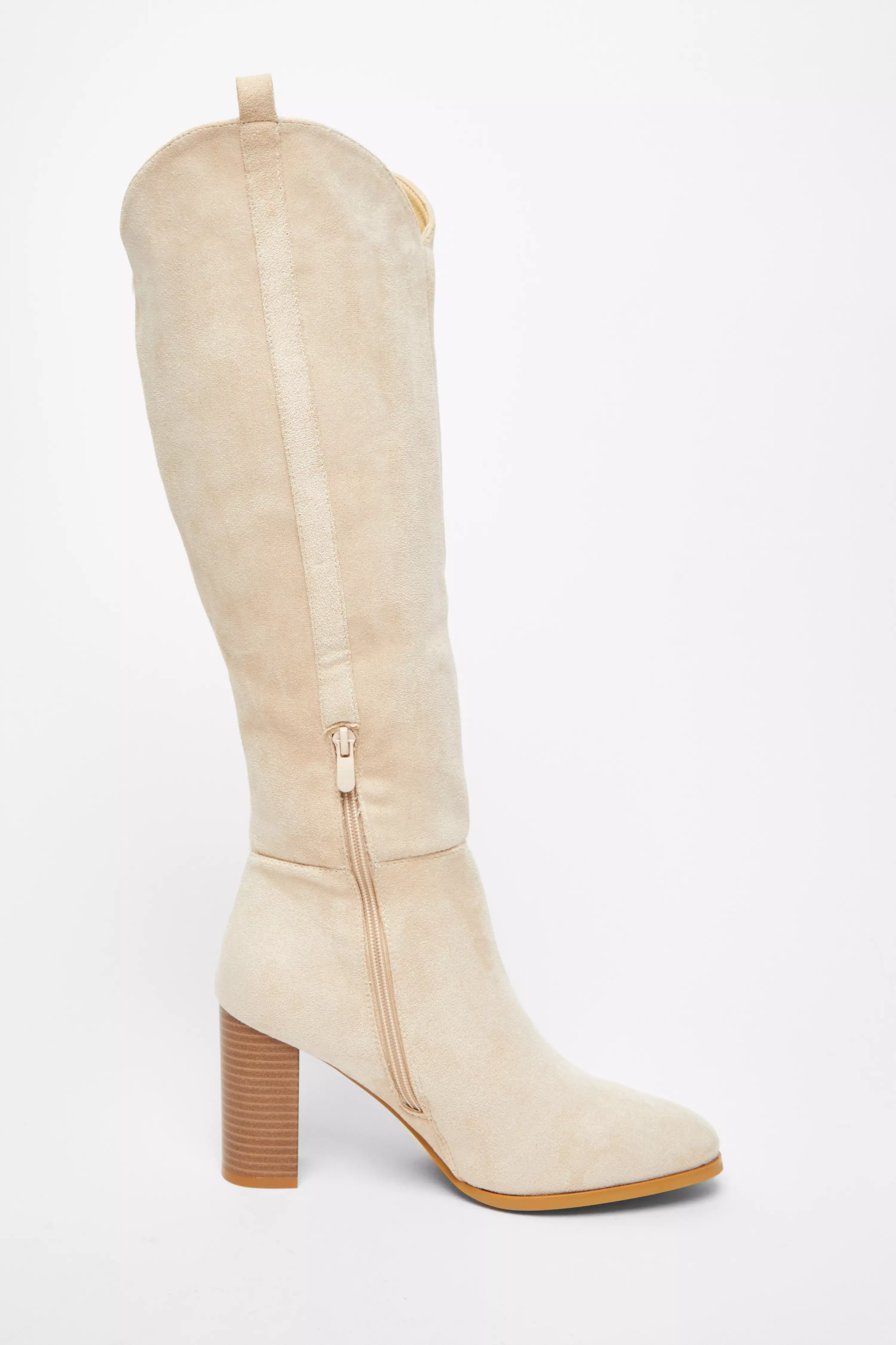 Beige Western Knee High Boots