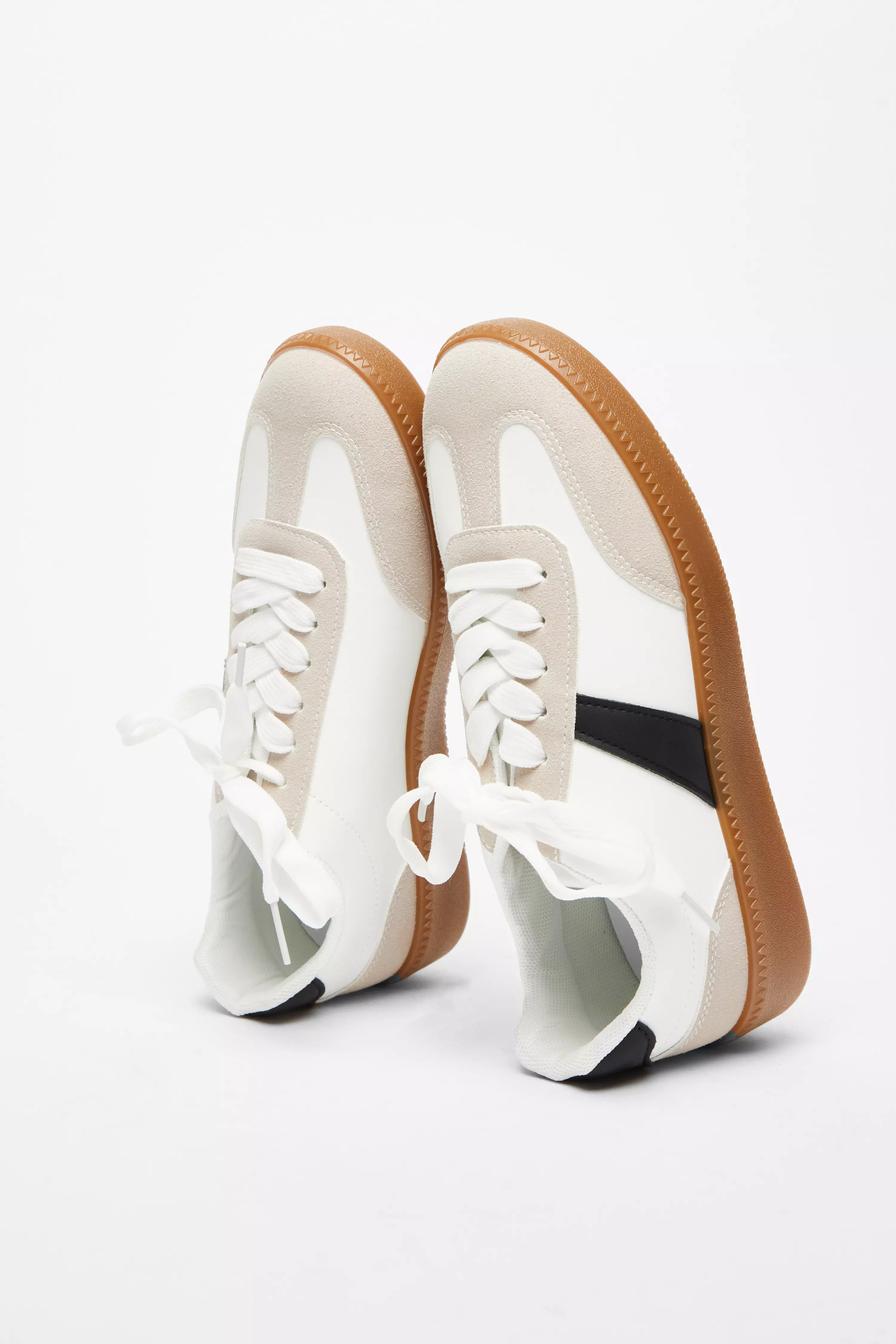 White Faux Leather Striped Trainer