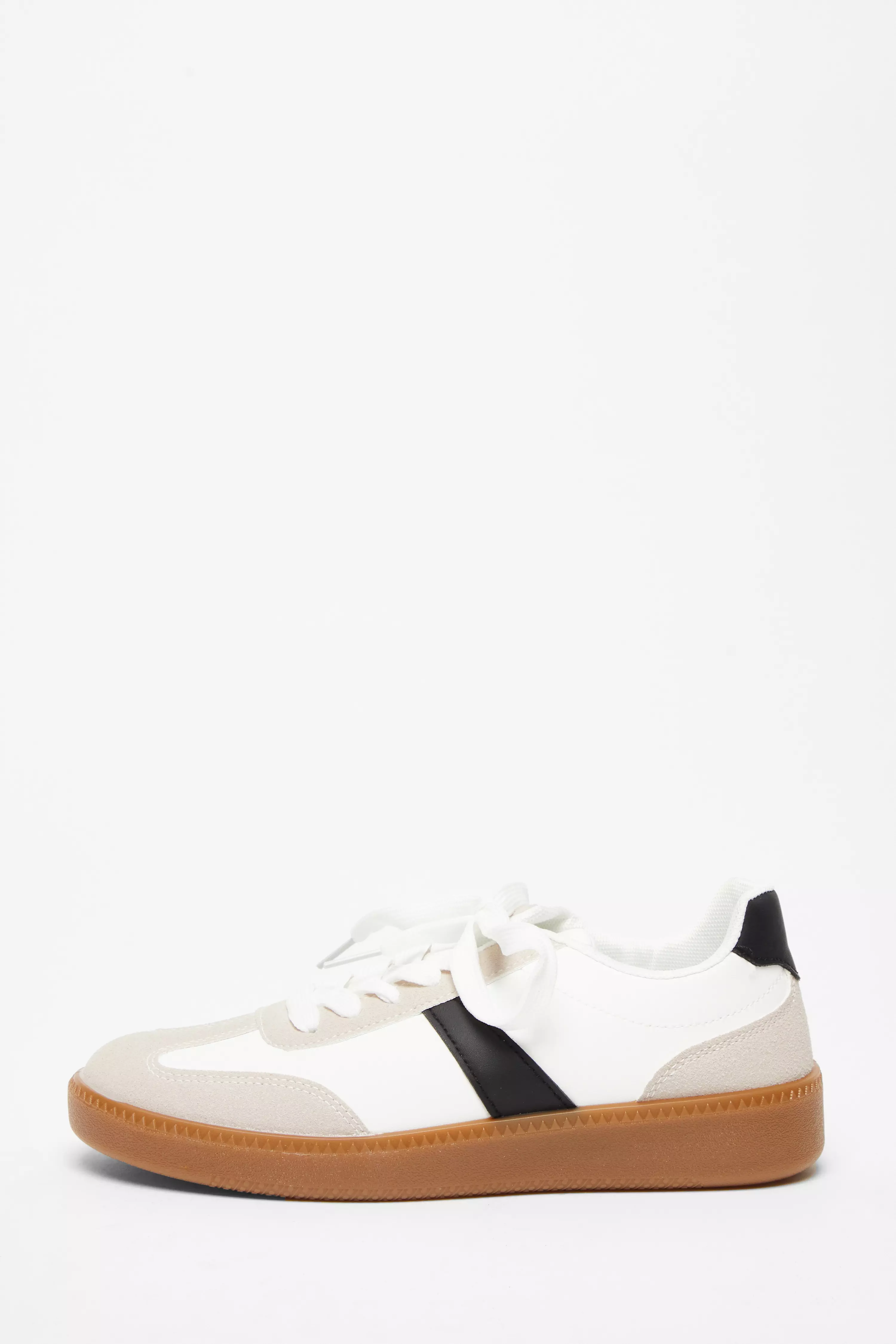 White Faux Leather Striped Trainer