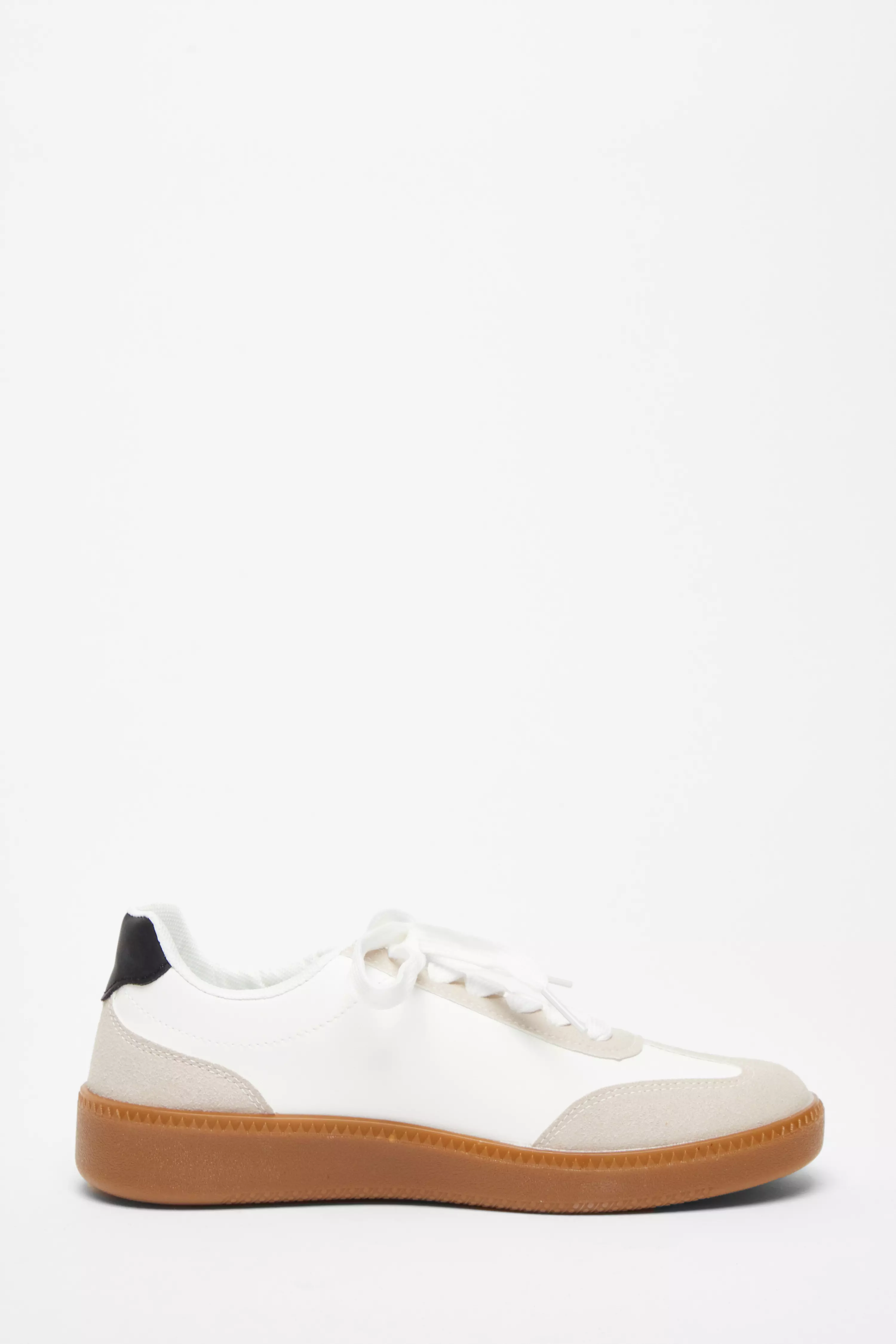 White Faux Leather Striped Trainer