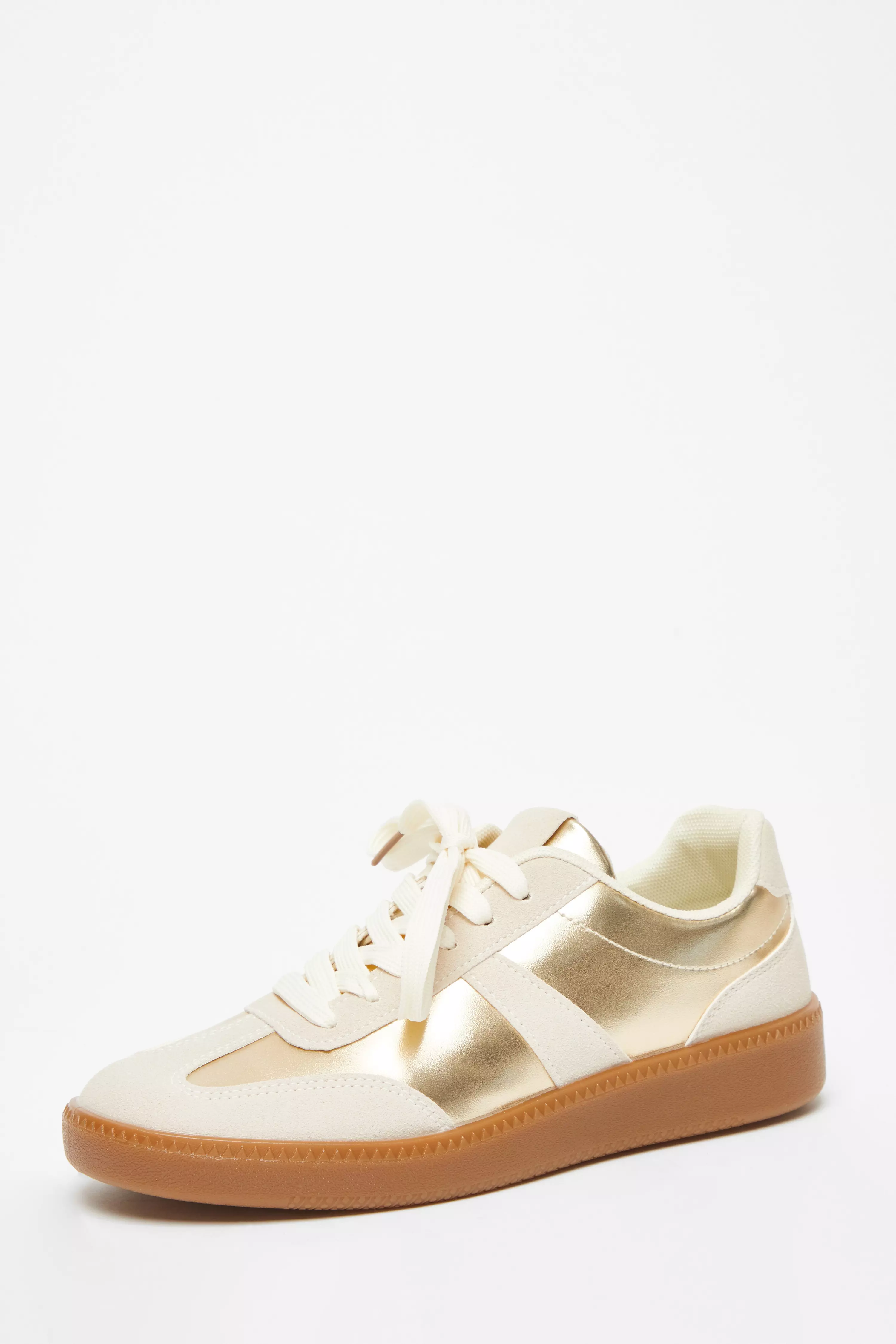 Gold Faux Leather Striped Trainer