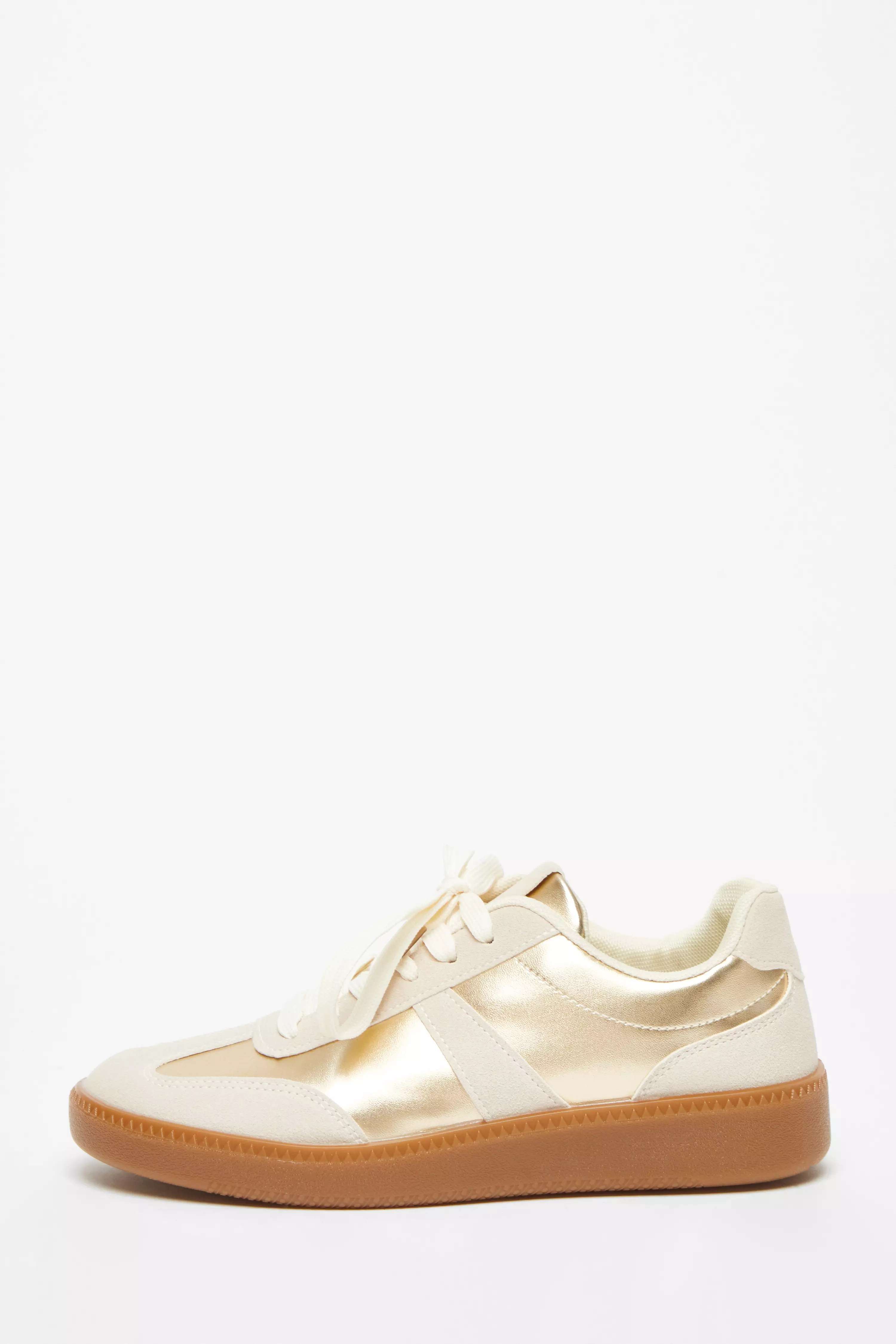 Gold Faux Leather Striped Trainer