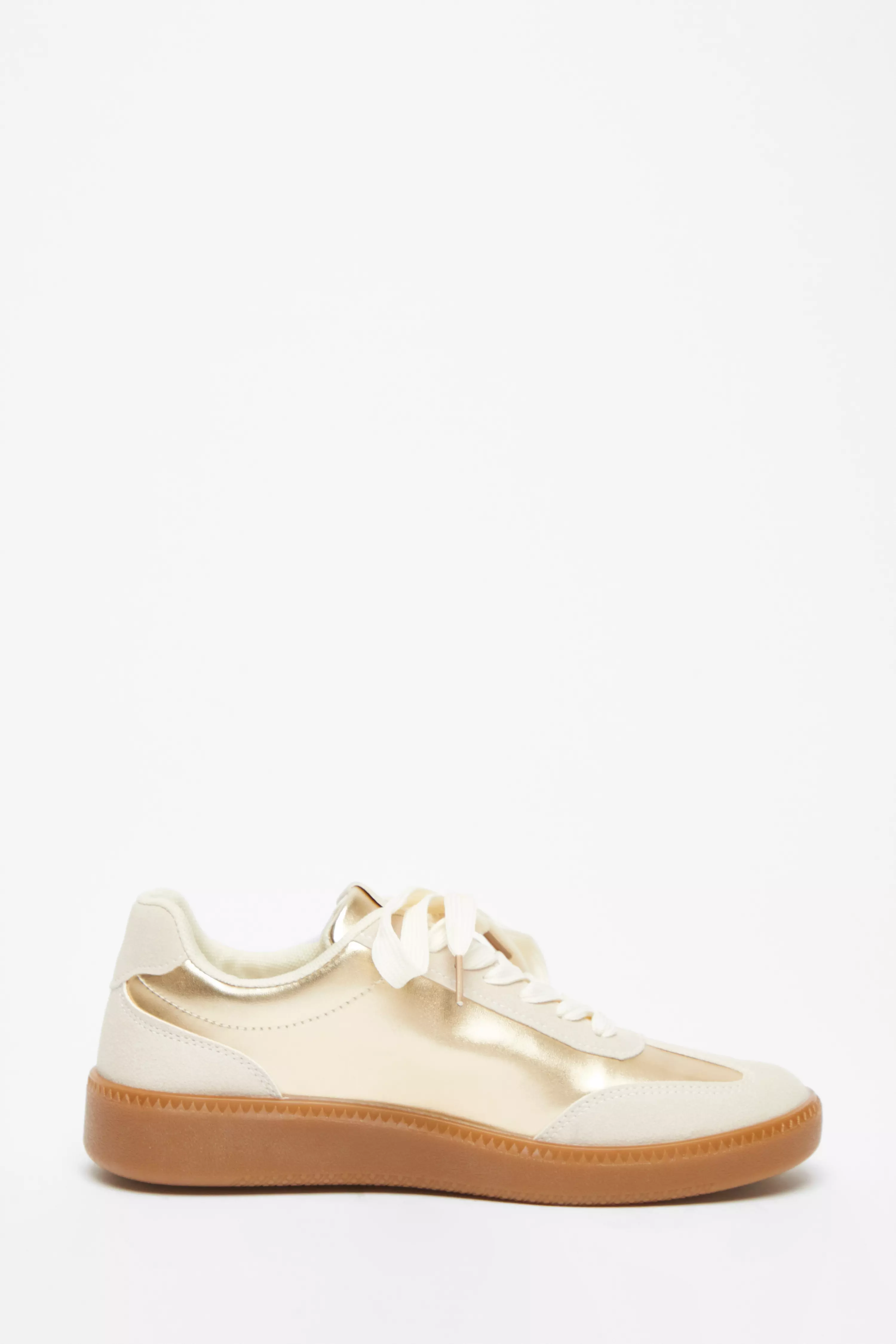 Gold Faux Leather Striped Trainer