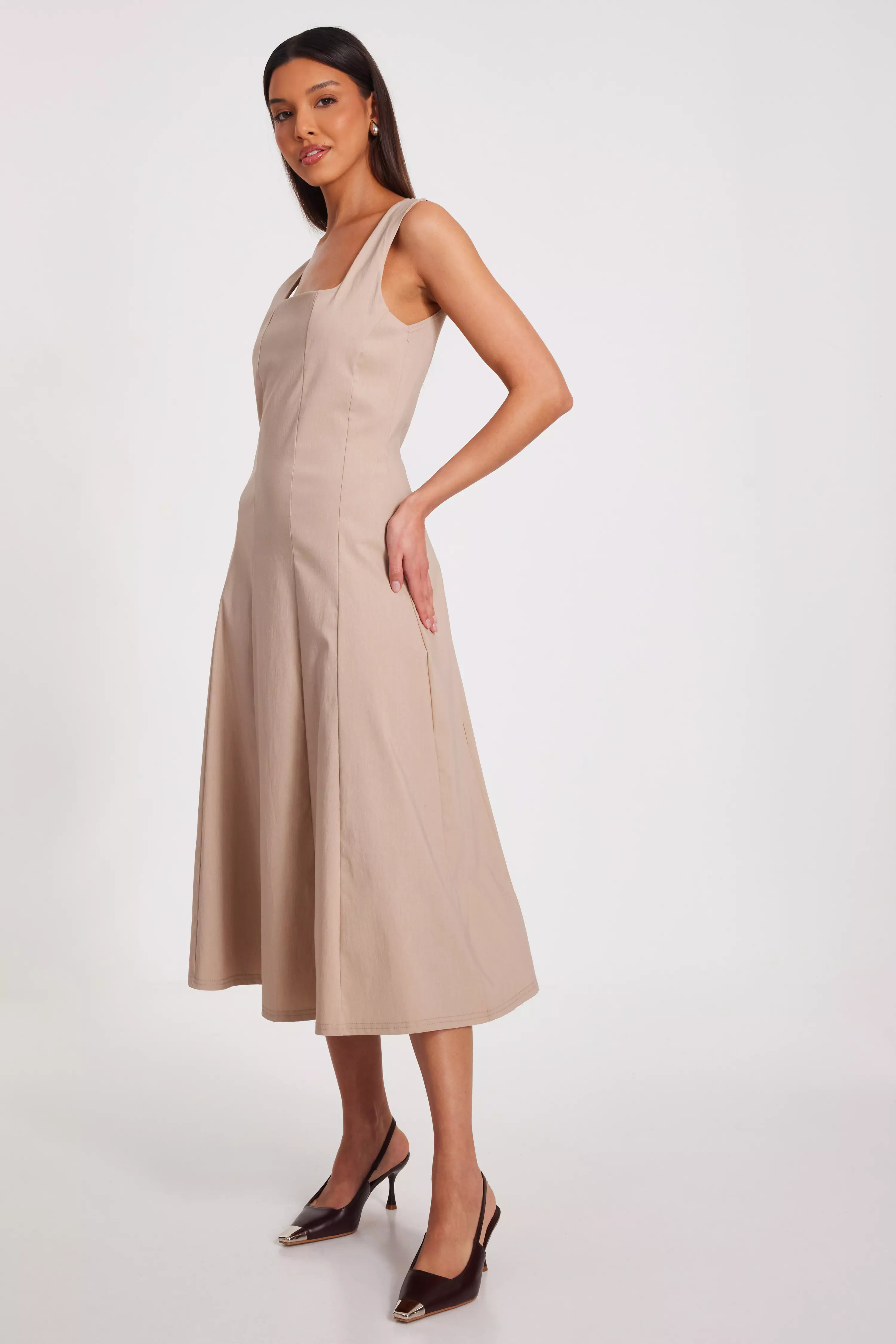 Stone Square Neck Midaxi Dress