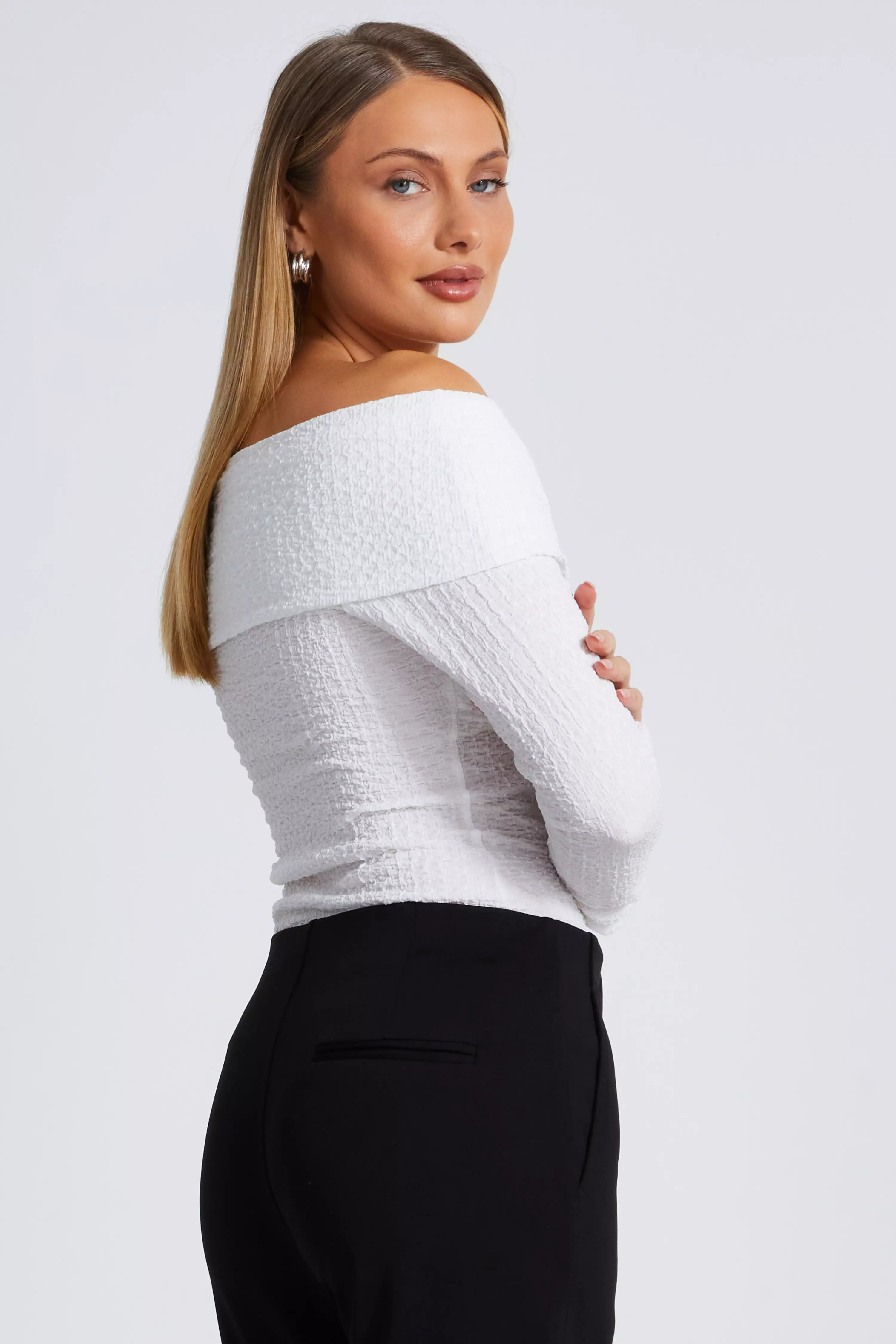 Cream Textured Bardot Top