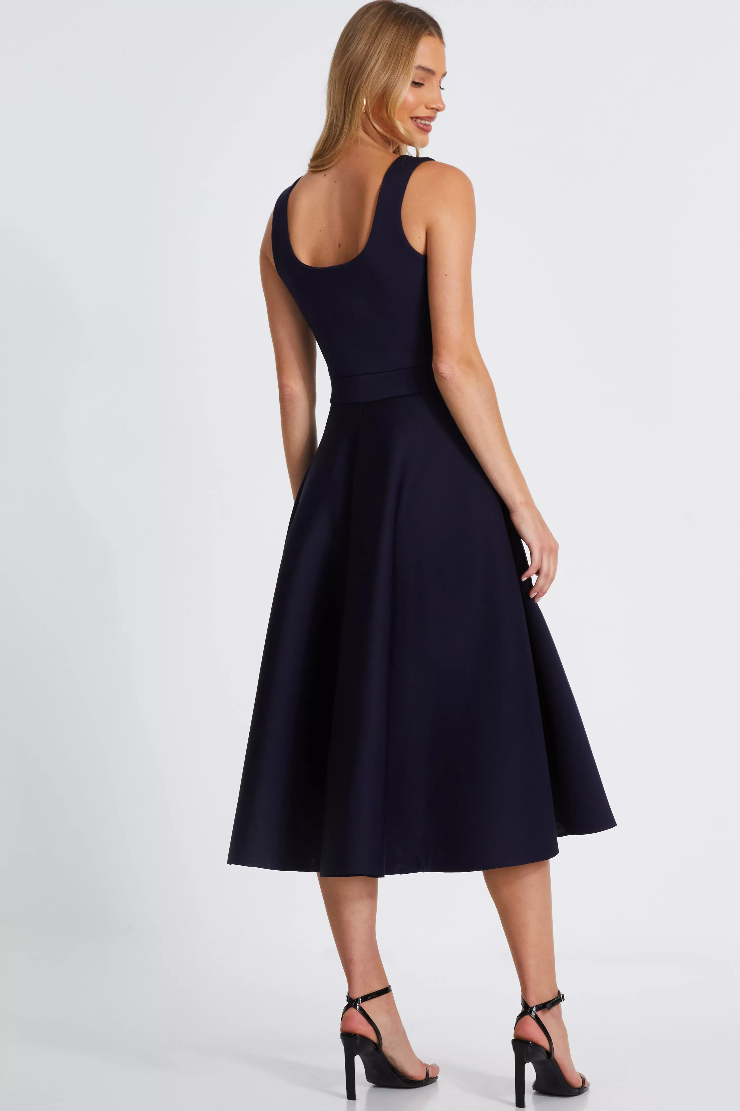 Navy Square Neckline Skater Dress