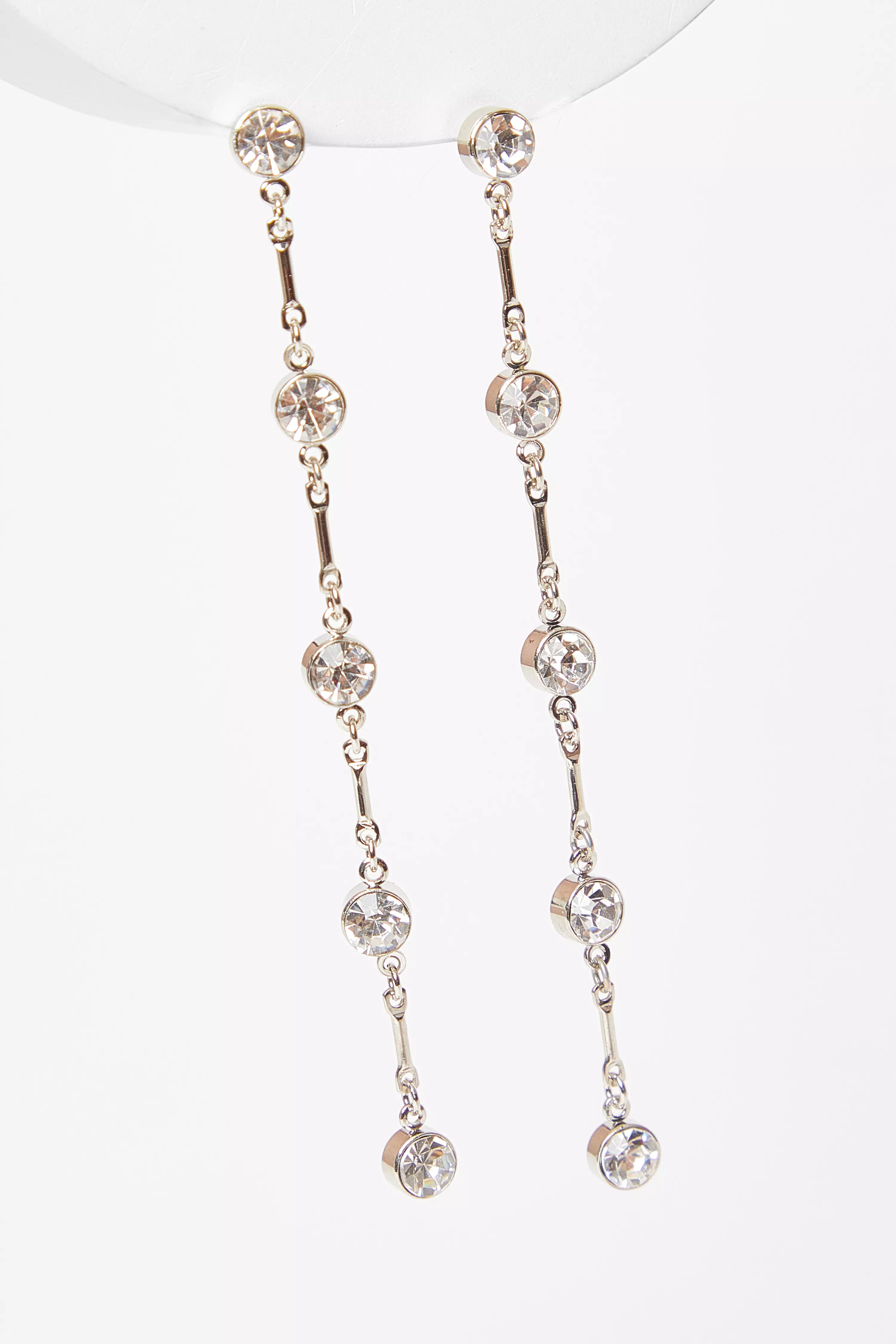 Silver Diamante Long Drop Earrings