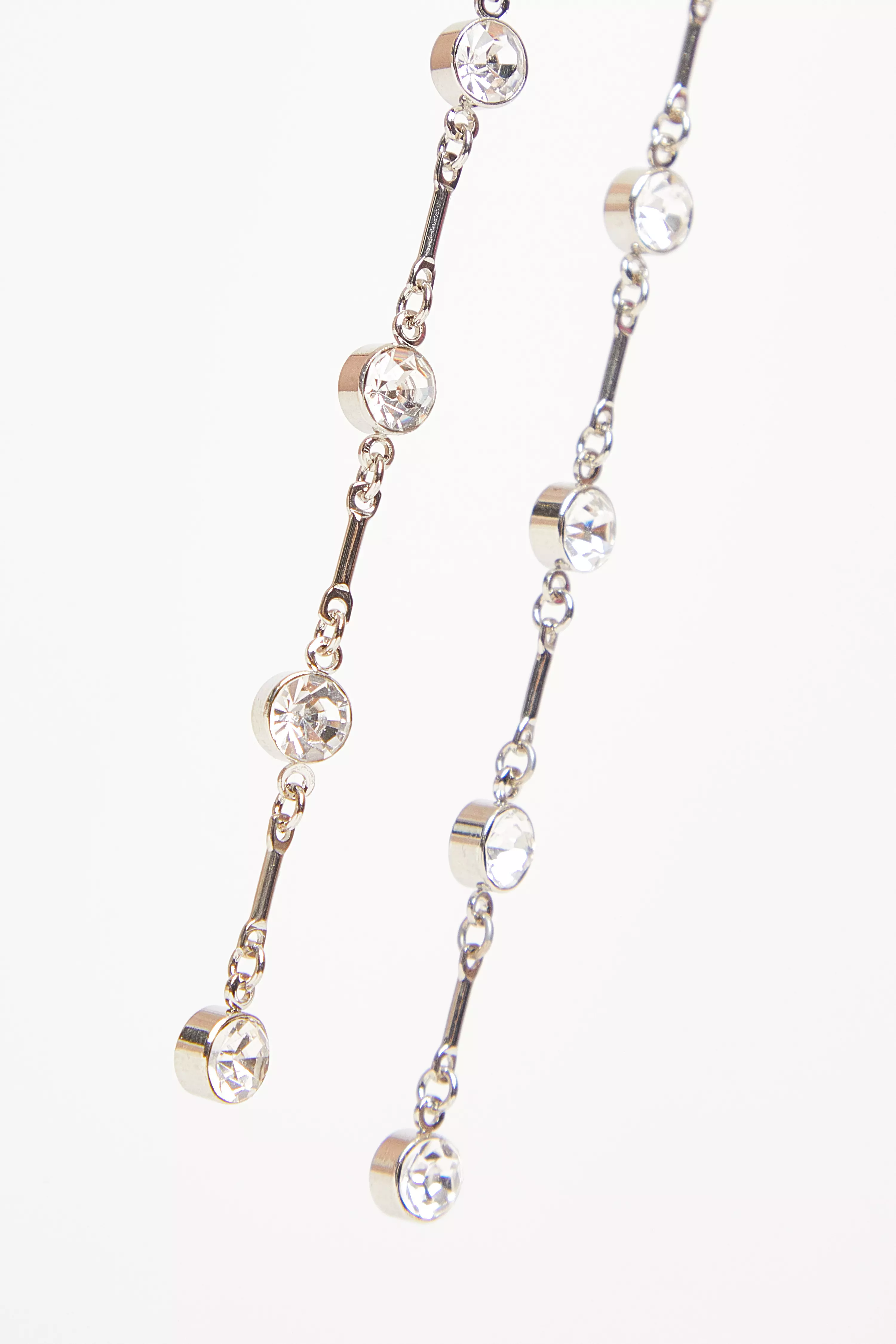Silver Diamante Long Drop Earrings