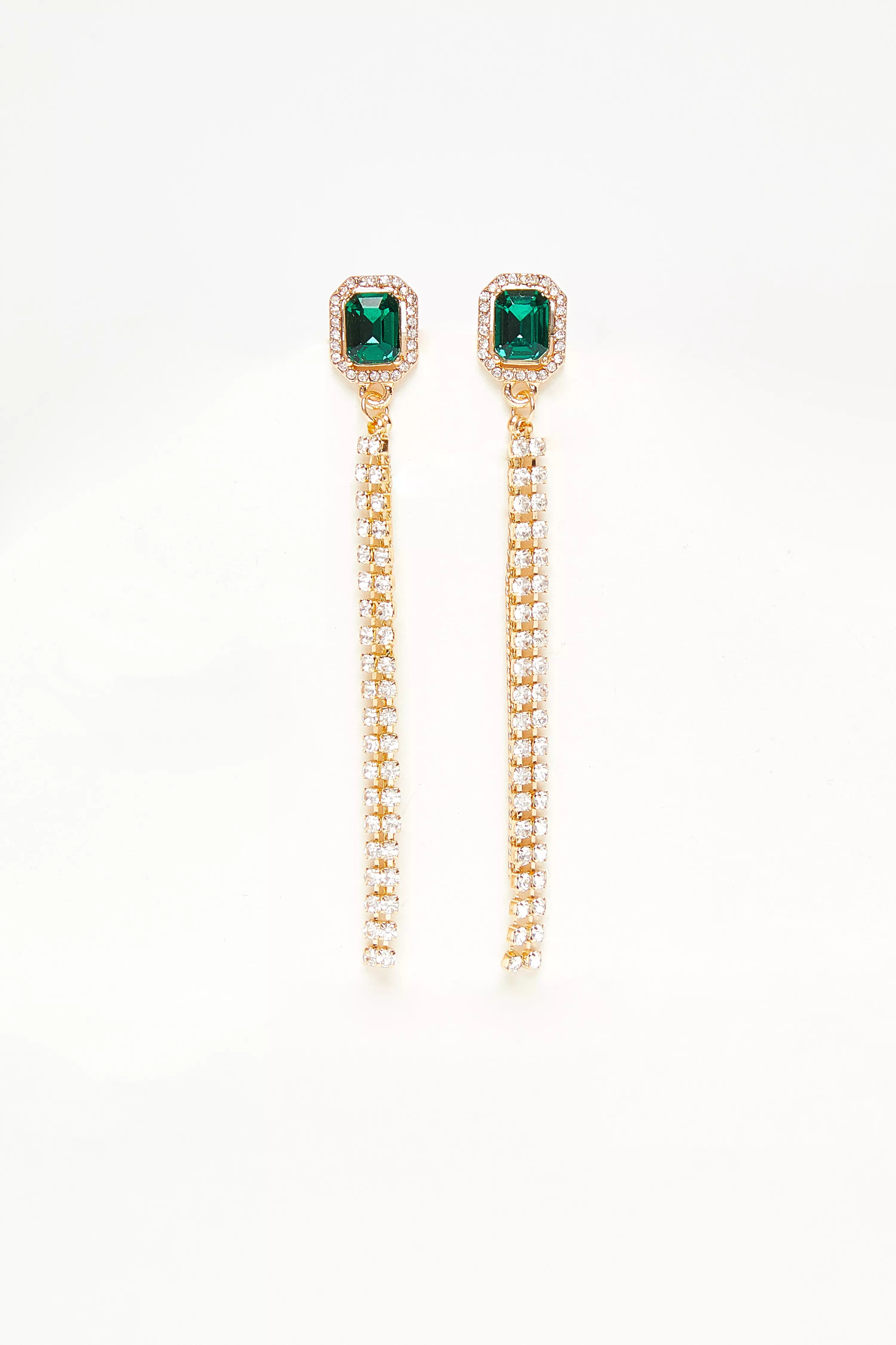 Green Diamante Fringe Earrings