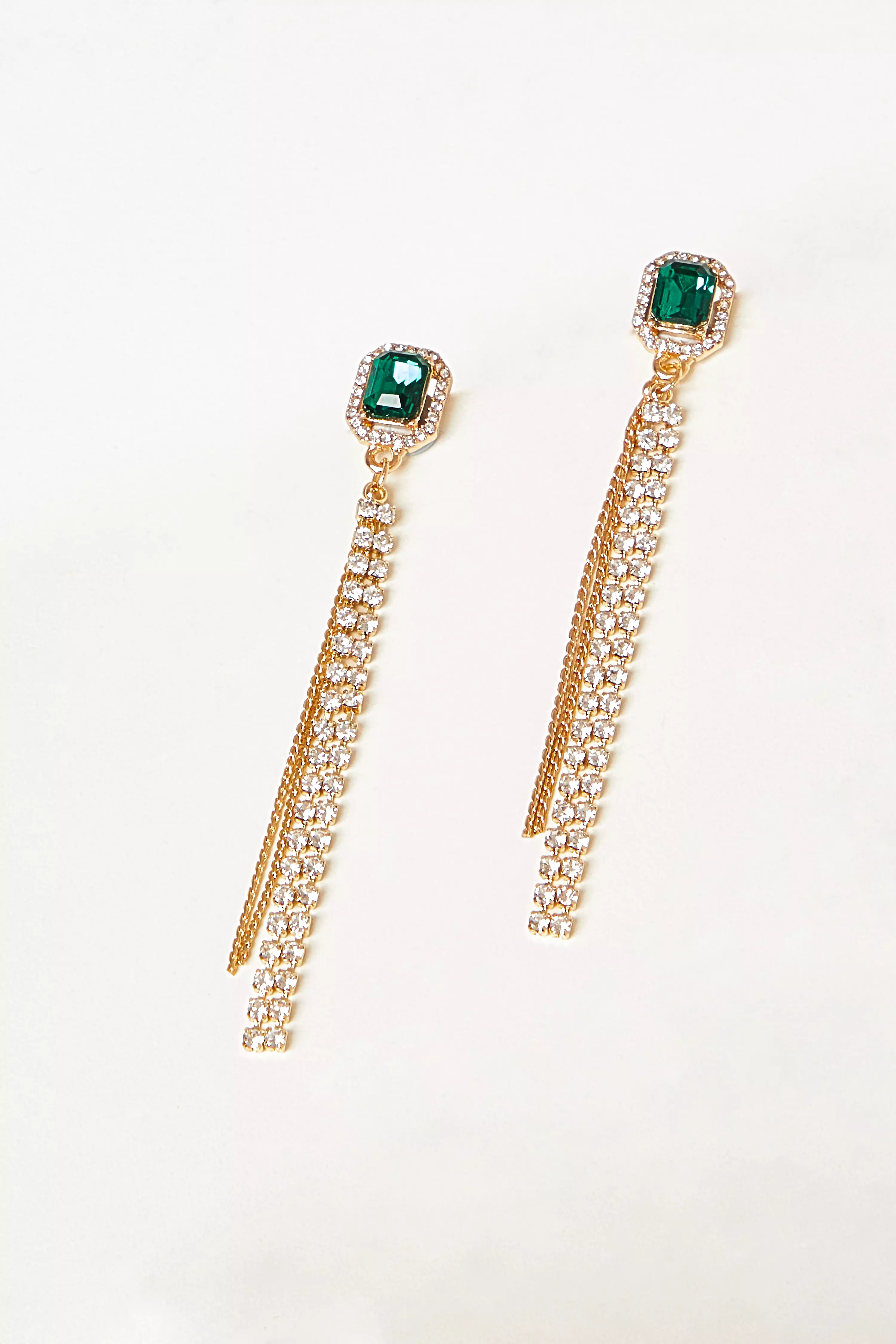 Green Diamante Fringe Earrings