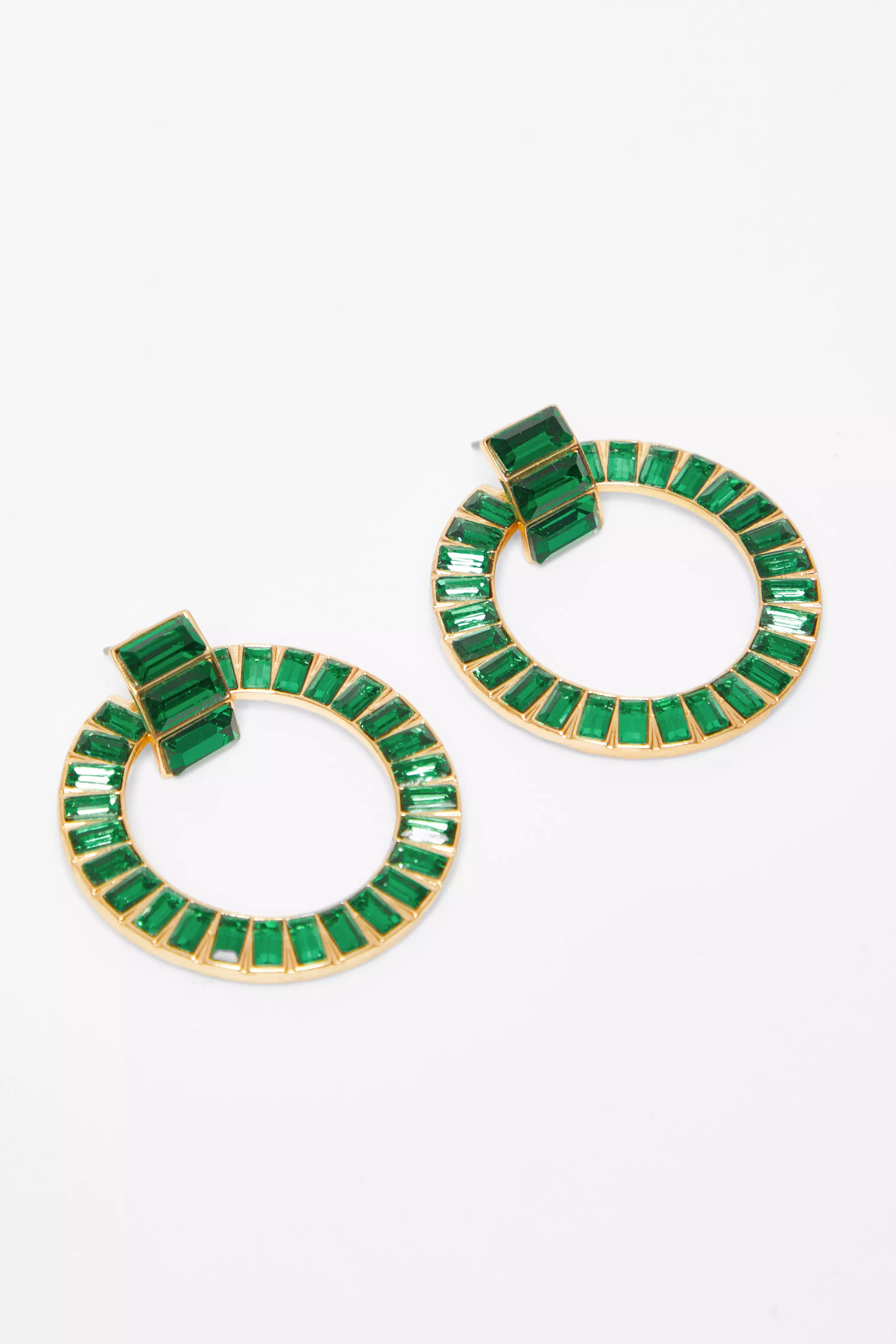 Green Baguette Hoop Earrings