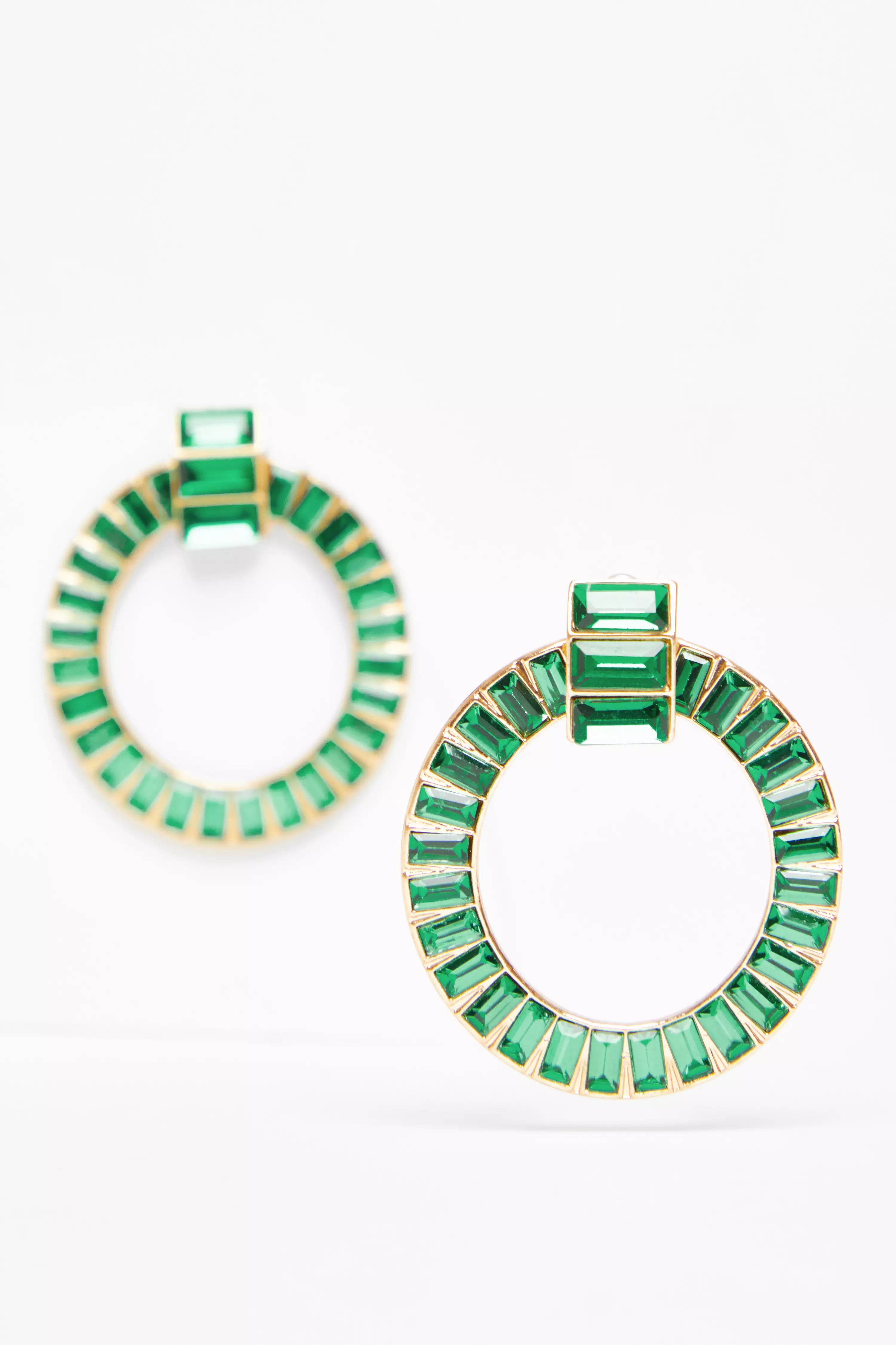 Green Baguette Hoop Earrings