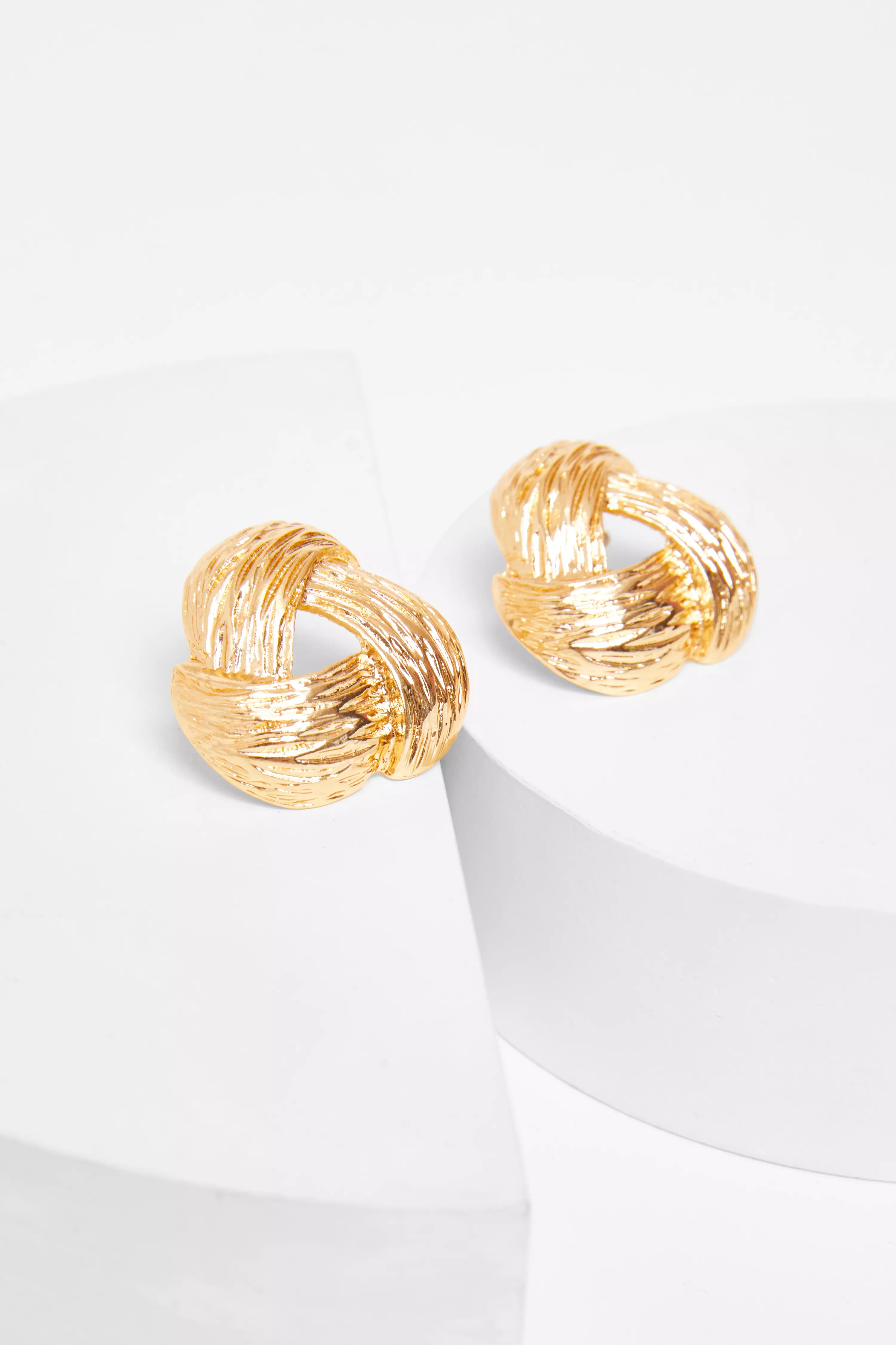 Gold Textured Knot Stud Earrings