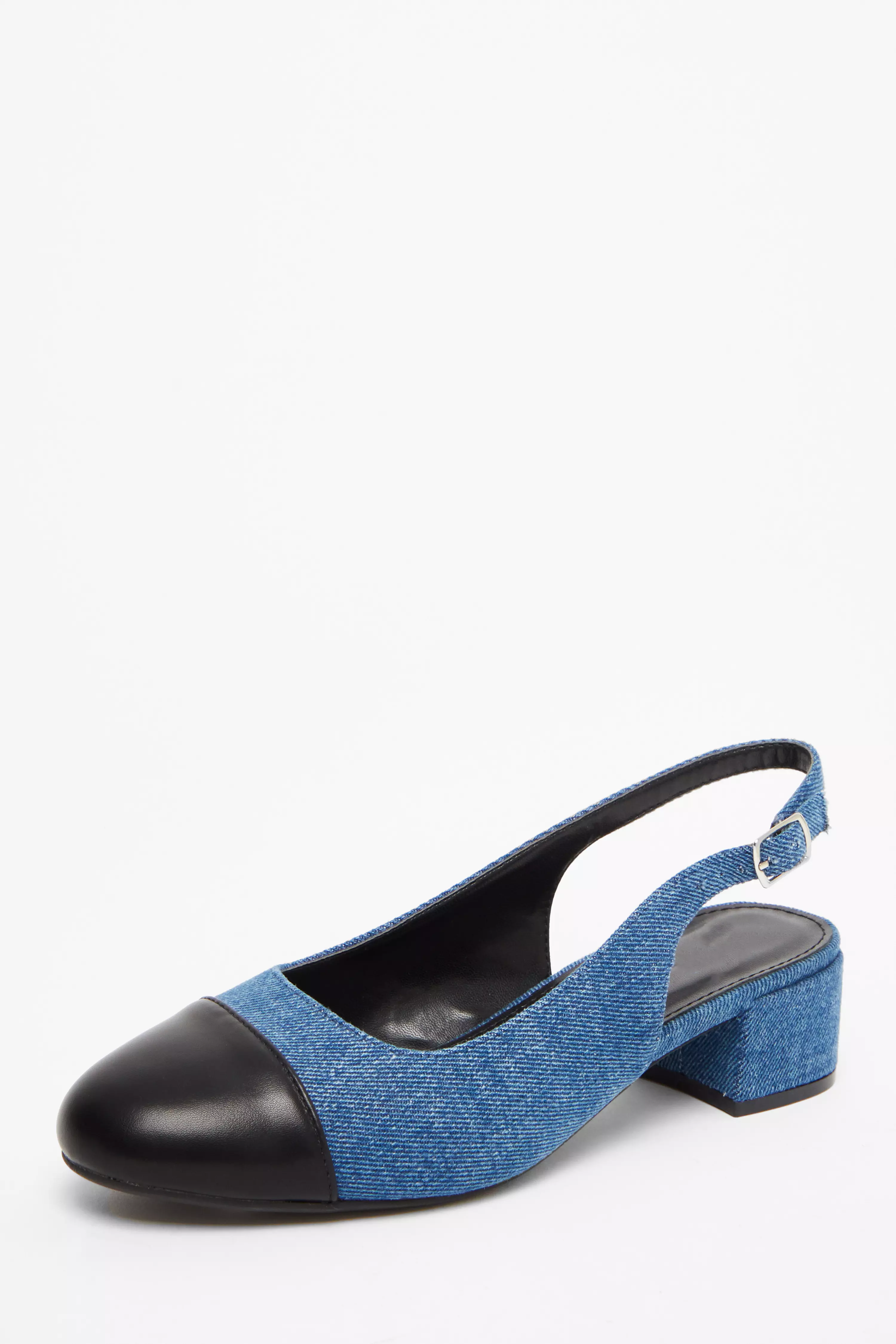 Blue Denim Faux Suede Sling Back Pumps