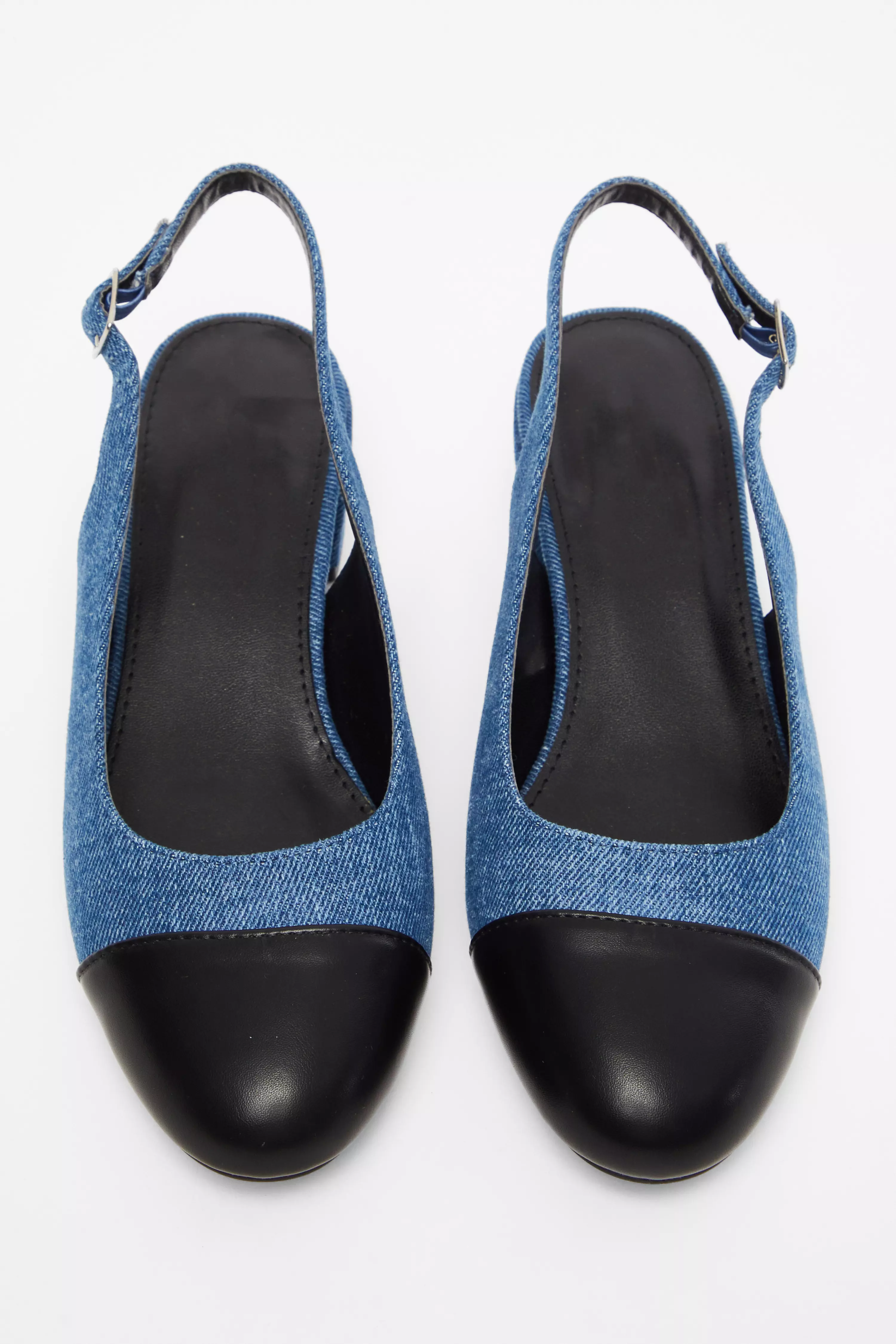 Blue Denim Faux Suede Sling Back Pumps